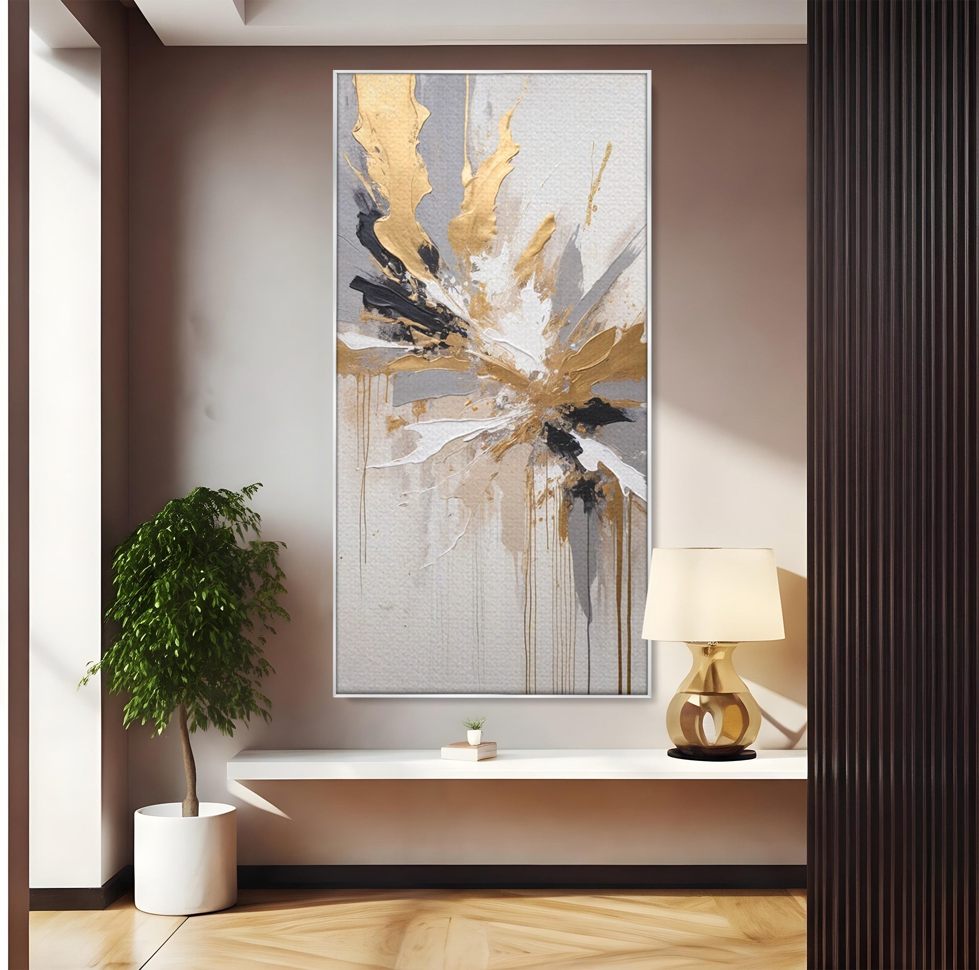 Tablou Canvas Premium LuxCanva® PI1378, Explozie Aurie Abstracta, Gri, Modern, Auriu, Culori Vibrante, Living, Dormitor, Salon