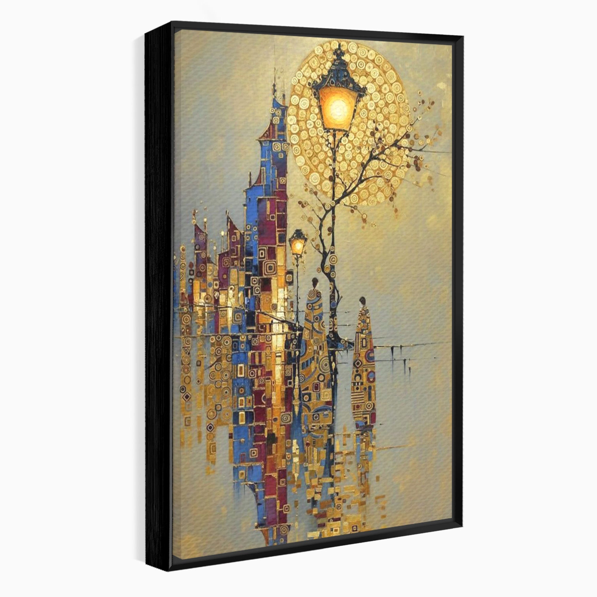 Tablou Canvas Premium LuxCanva® PI1380, Felinarul Viselor, Oras, Luna, Noapte, Peisaj Urban, Culori Vibrante, Living, Dormitor