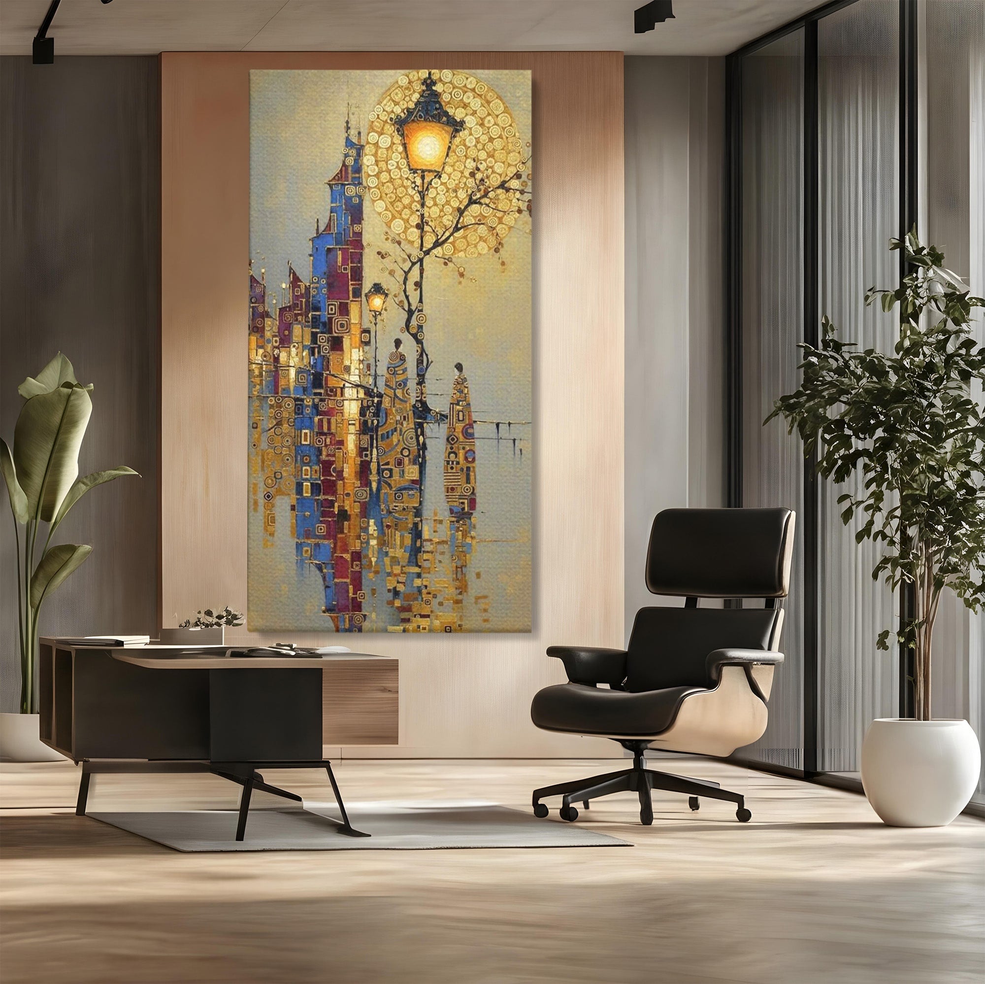 Tablou Canvas Premium LuxCanva® PI1380, Felinarul Viselor, Oras, Luna, Noapte, Peisaj Urban, Culori Vibrante, Living, Dormitor