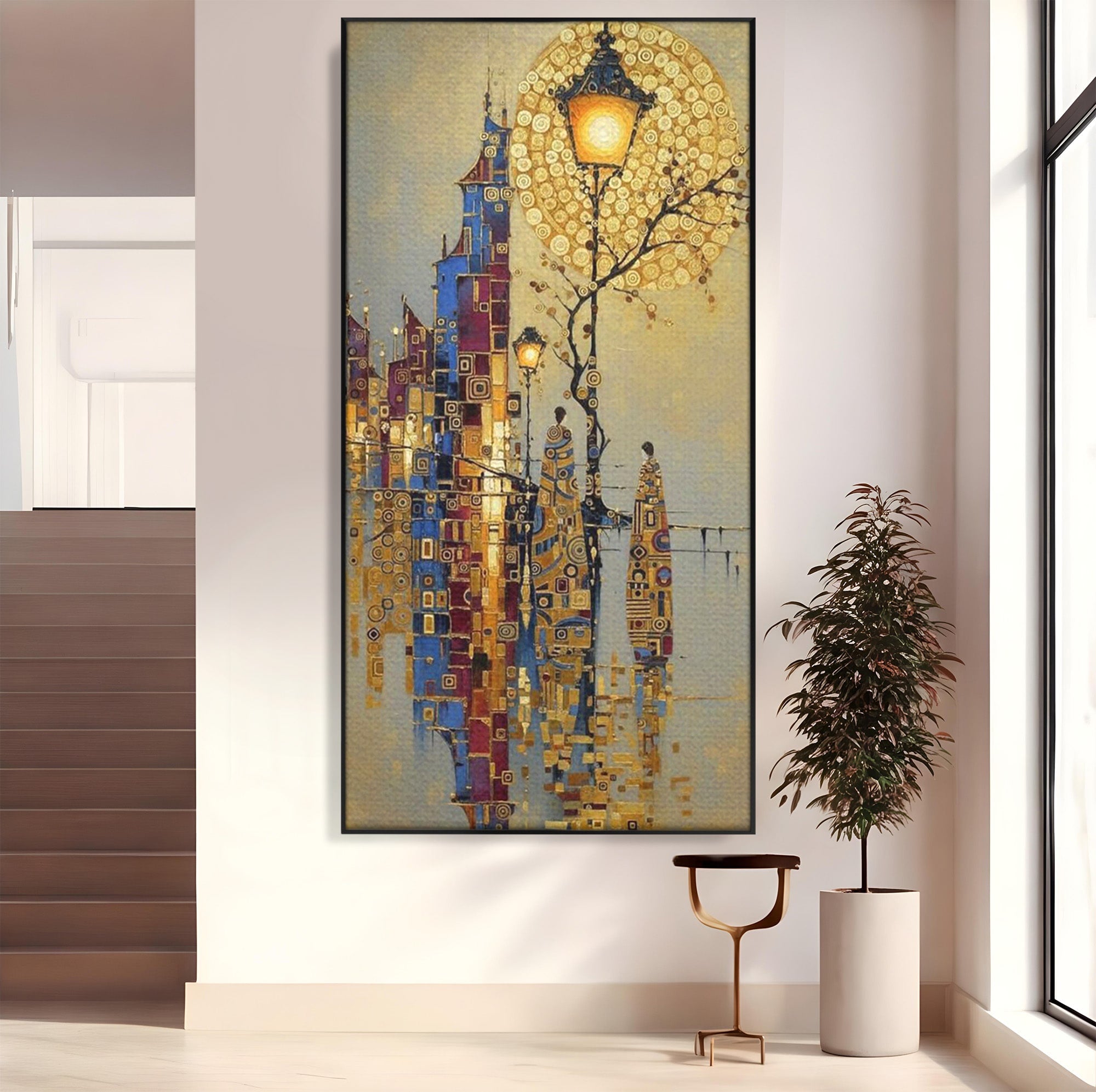 Tablou Canvas Premium LuxCanva® PI1380, Felinarul Viselor, Oras, Luna, Noapte, Peisaj Urban, Culori Vibrante, Living, Dormitor