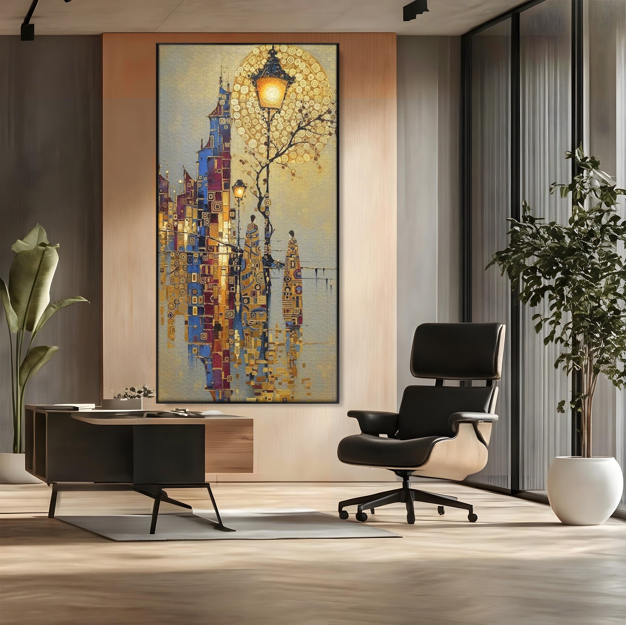 Tablou Canvas Premium LuxCanva® PI1380, Felinarul Viselor, Oras, Luna, Noapte, Peisaj Urban, Culori Vibrante, Living, Dormitor