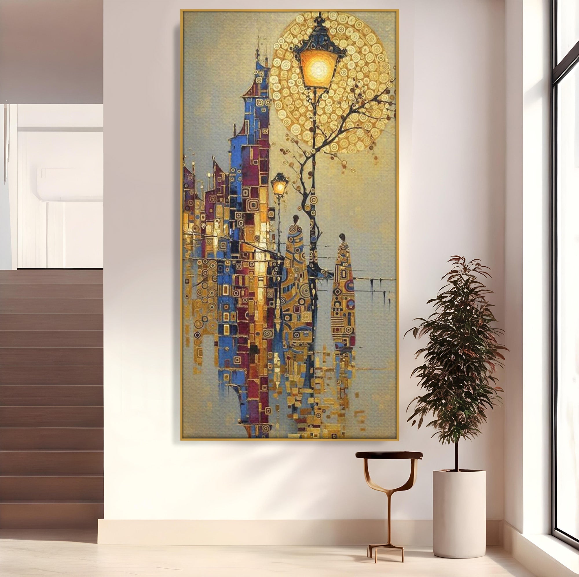 Tablou Canvas Premium LuxCanva® PI1380, Felinarul Viselor, Oras, Luna, Noapte, Peisaj Urban, Culori Vibrante, Living, Dormitor