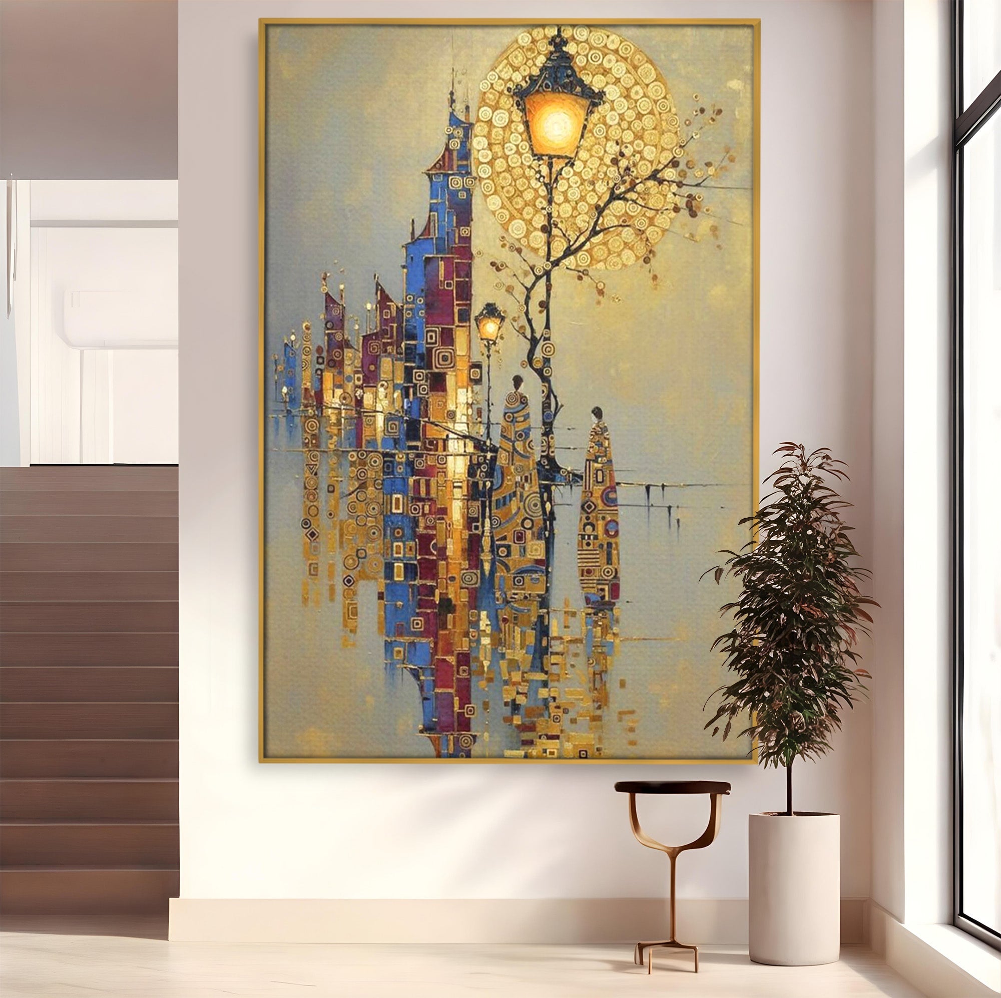 Tablou Canvas Premium LuxCanva® PI1380, Felinarul Viselor, Oras, Luna, Noapte, Peisaj Urban, Culori Vibrante, Living, Dormitor