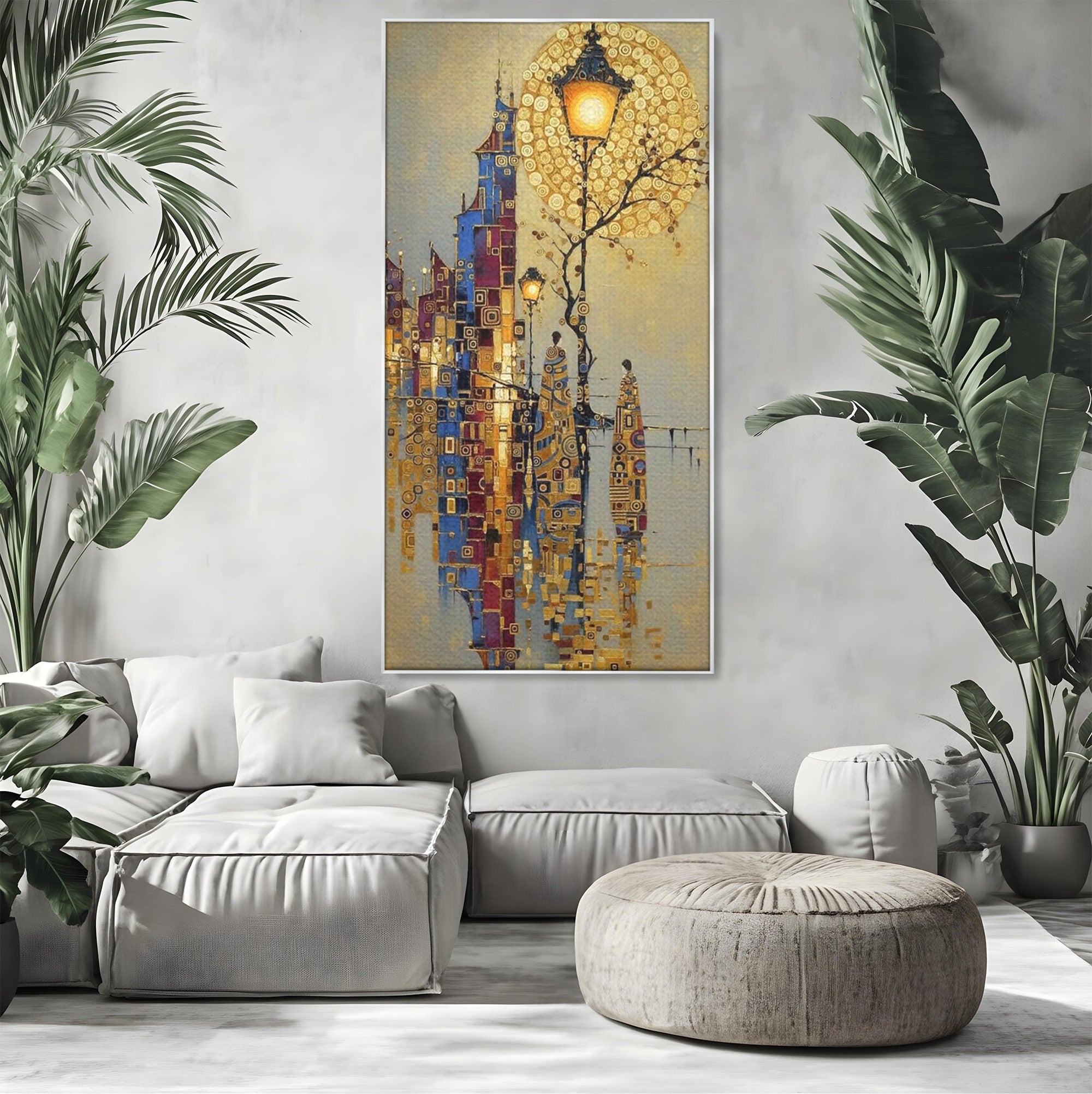 Tablou Canvas Premium LuxCanva® PI1380, Felinarul Viselor, Oras, Luna, Noapte, Peisaj Urban, Culori Vibrante, Living, Dormitor