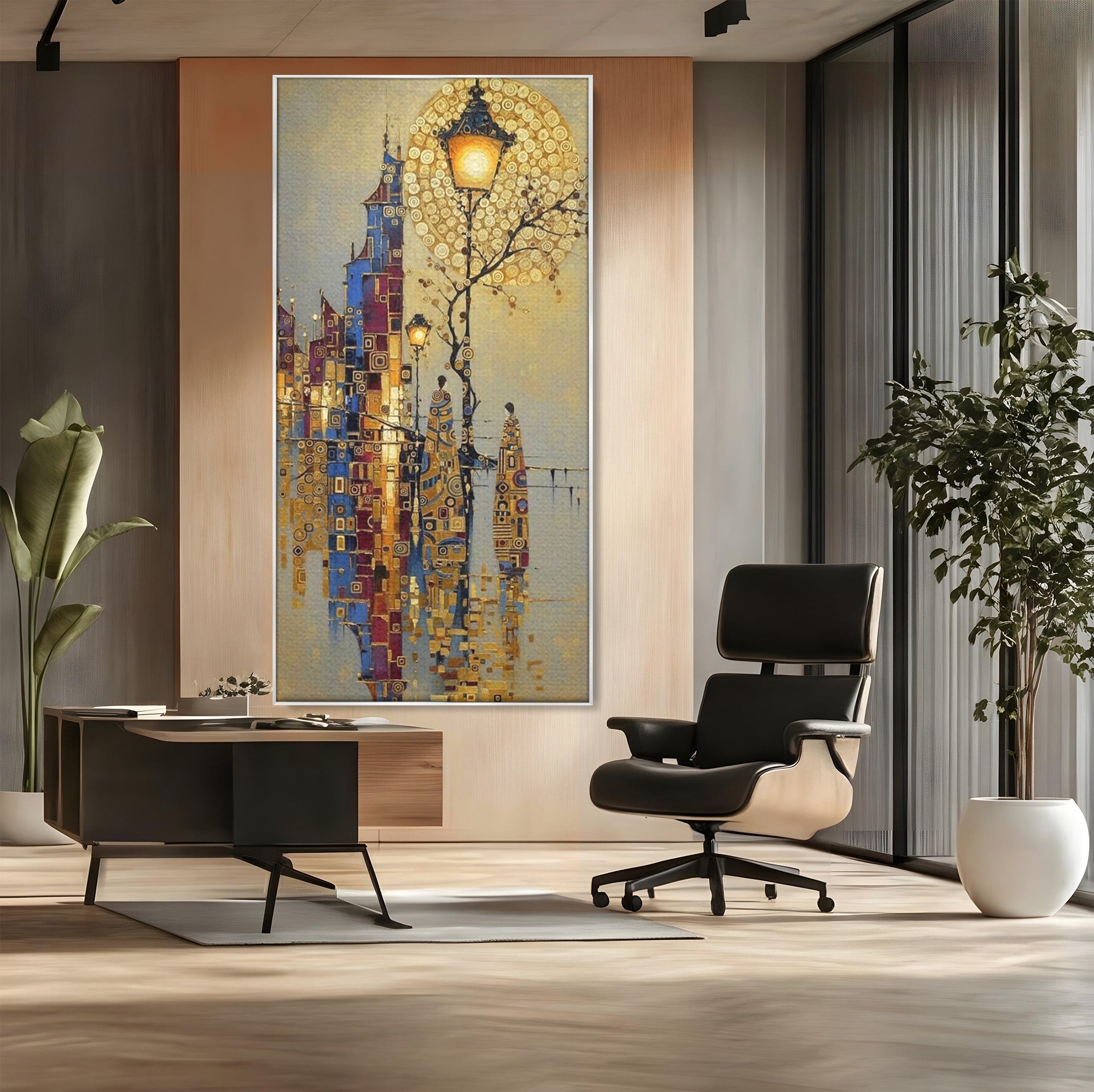 Tablou Canvas Premium LuxCanva® PI1380, Felinarul Viselor, Oras, Luna, Noapte, Peisaj Urban, Culori Vibrante, Living, Dormitor