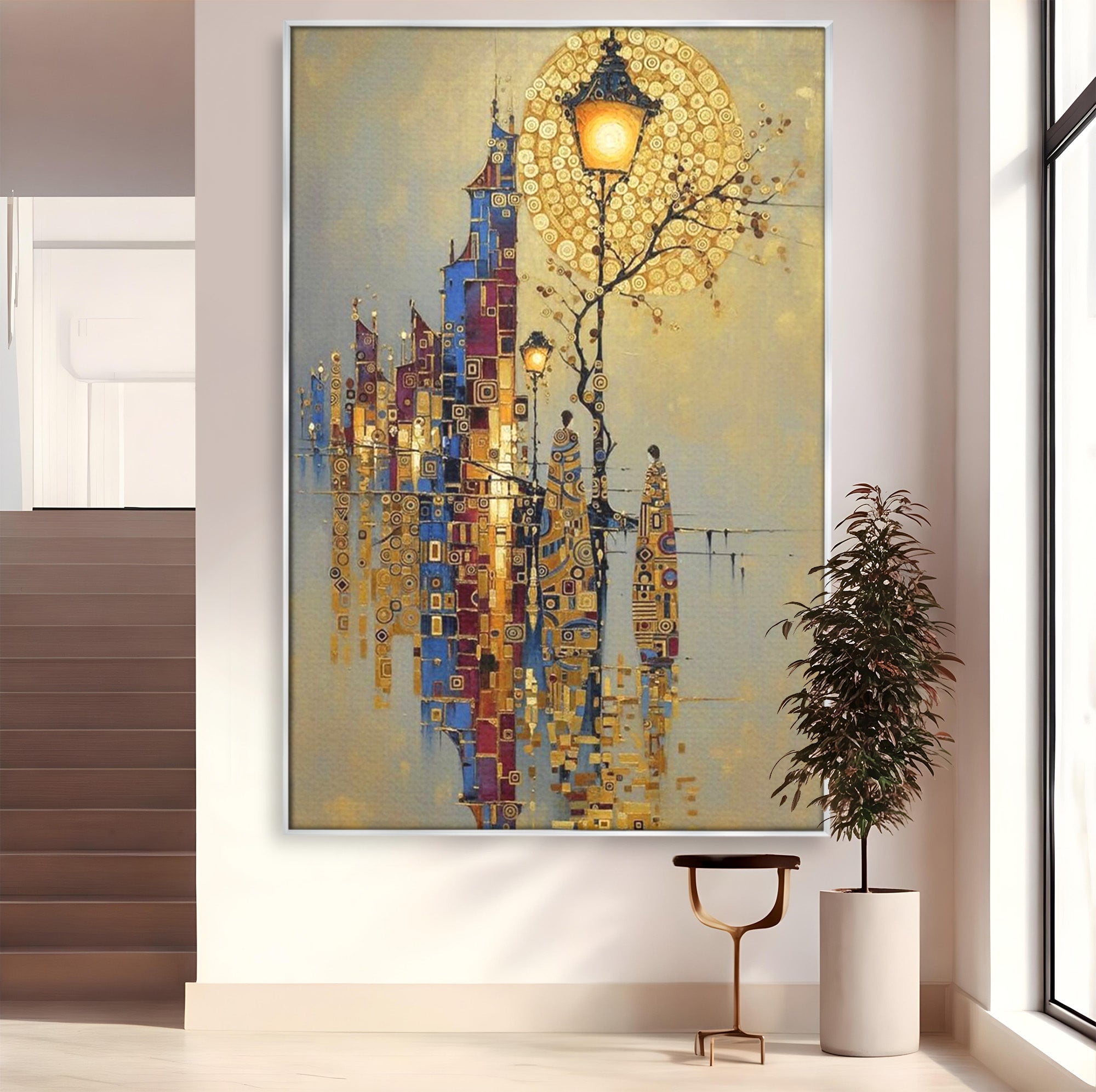Tablou Canvas Premium LuxCanva® PI1380, Felinarul Viselor, Oras, Luna, Noapte, Peisaj Urban, Culori Vibrante, Living, Dormitor
