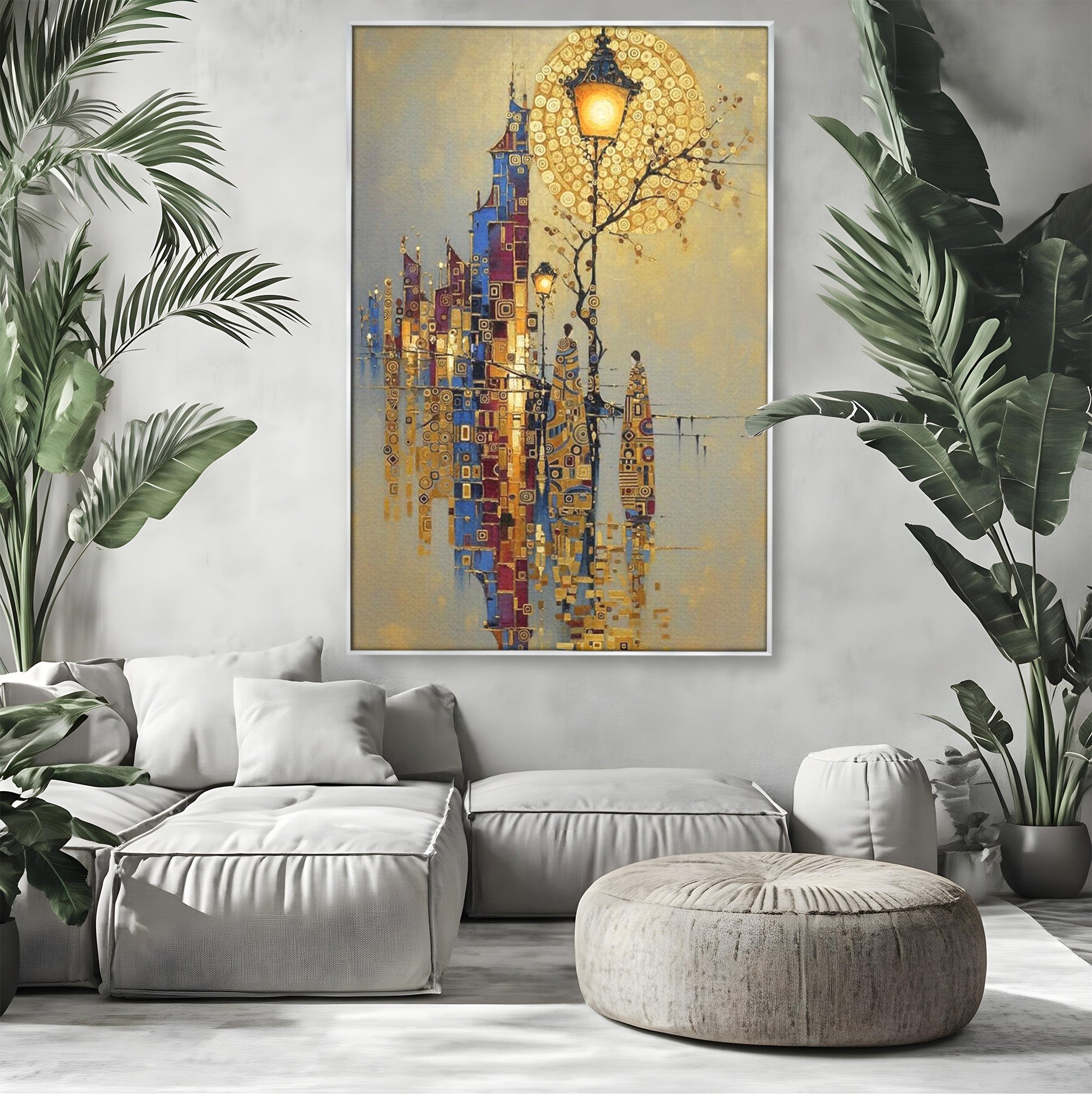 Tablou Canvas Premium LuxCanva® PI1380, Felinarul Viselor, Oras, Luna, Noapte, Peisaj Urban, Culori Vibrante, Living, Dormitor