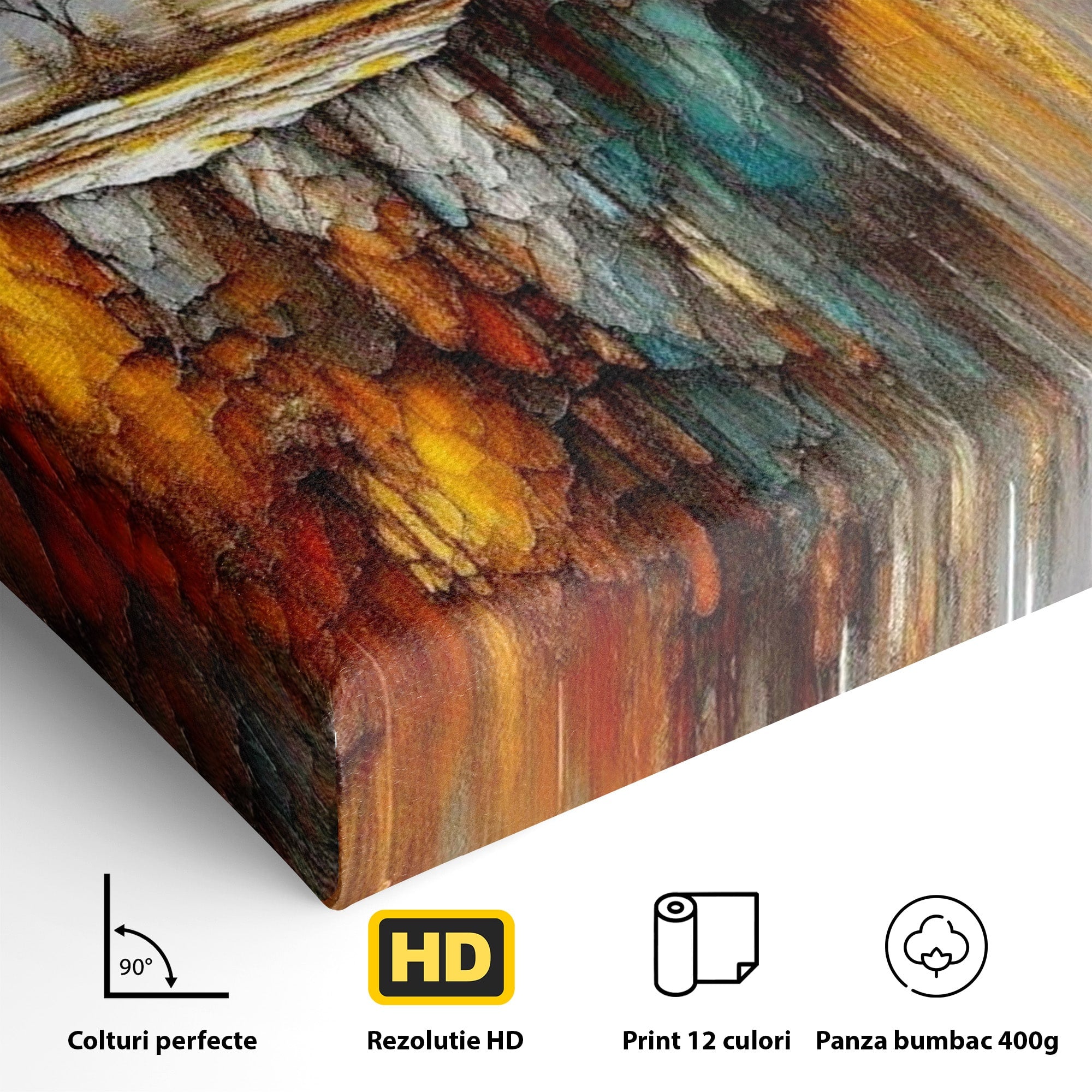 Tablou Canvas Premium LuxCanva® PI1381, Dincolo de Orizont, Apus, Stanca, Copac, Taram, Abstract, Culori Vibrante, Living, Dormitor