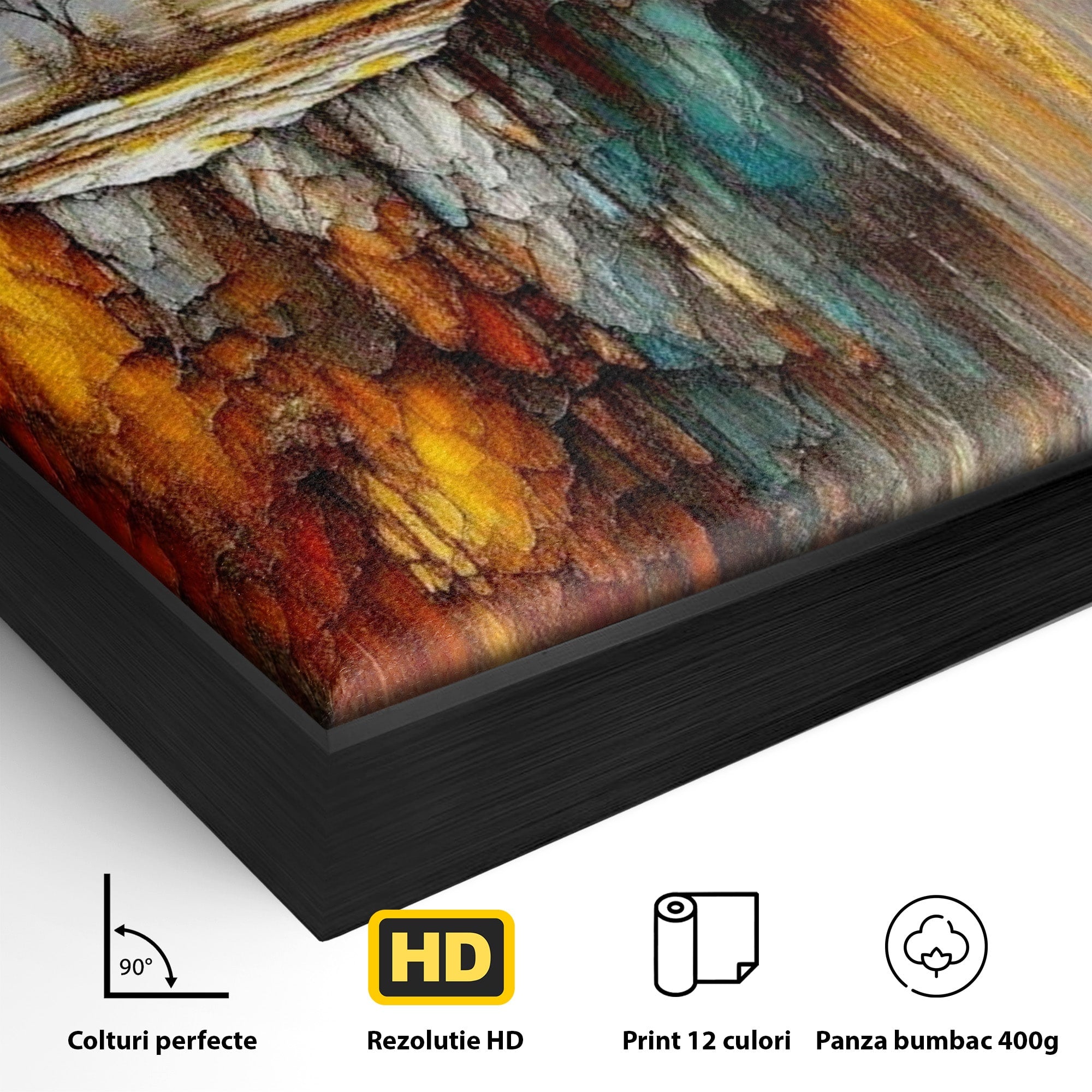 Tablou Canvas Premium LuxCanva® PI1381, Dincolo de Orizont, Apus, Stanca, Copac, Taram, Abstract, Culori Vibrante, Living, Dormitor