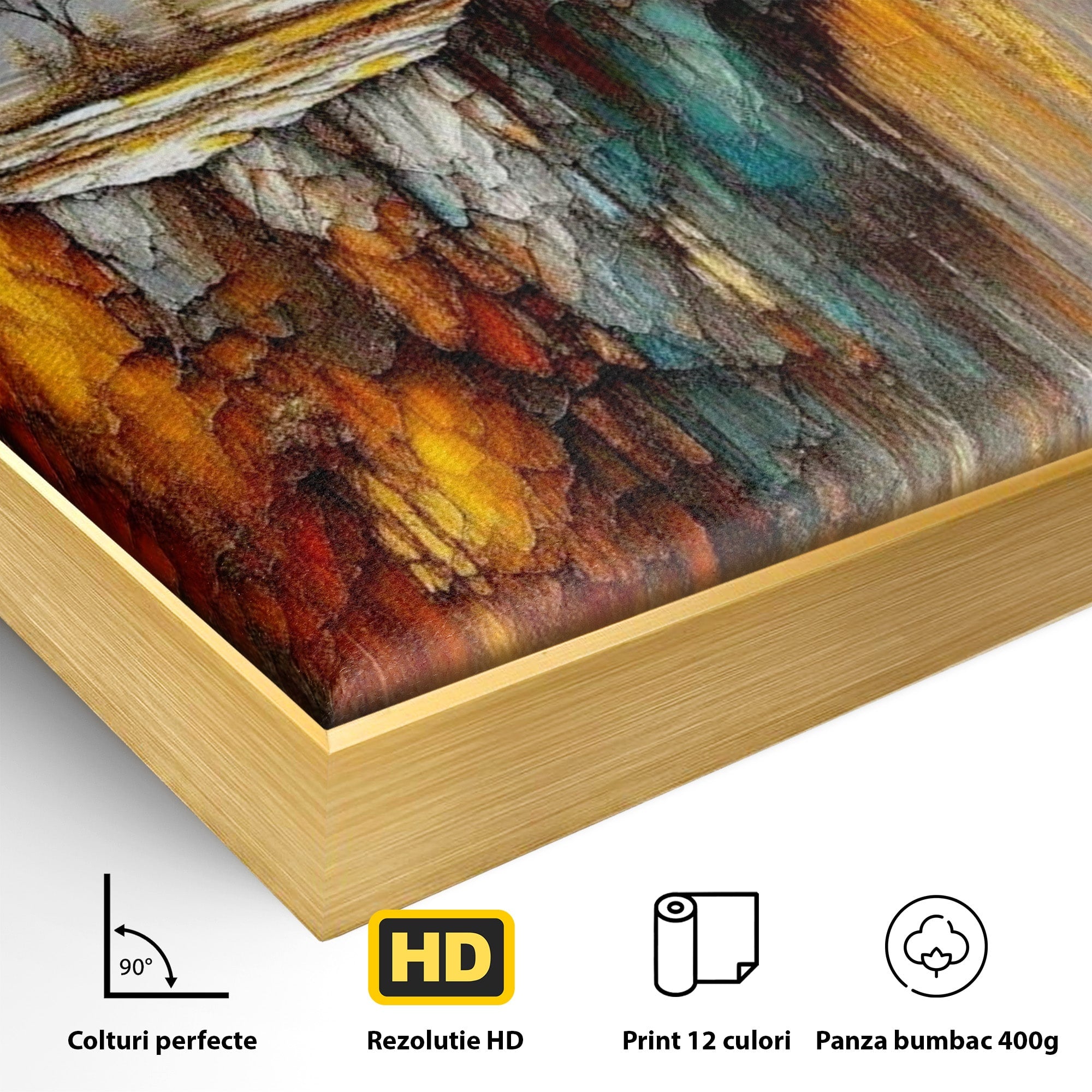 Tablou Canvas Premium LuxCanva® PI1381, Dincolo de Orizont, Apus, Stanca, Copac, Taram, Abstract, Culori Vibrante, Living, Dormitor