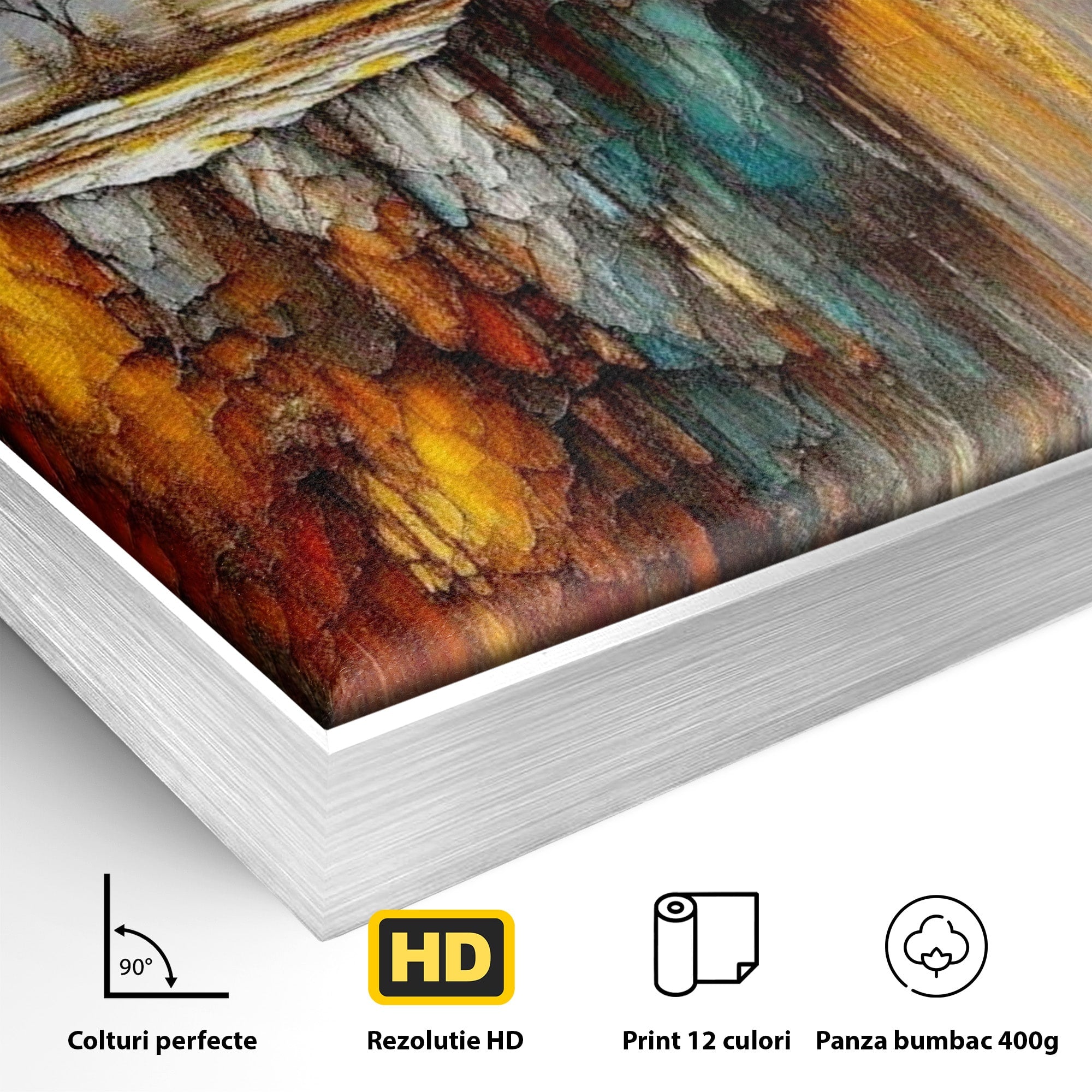 Tablou Canvas Premium LuxCanva® PI1381, Dincolo de Orizont, Apus, Stanca, Copac, Taram, Abstract, Culori Vibrante, Living, Dormitor