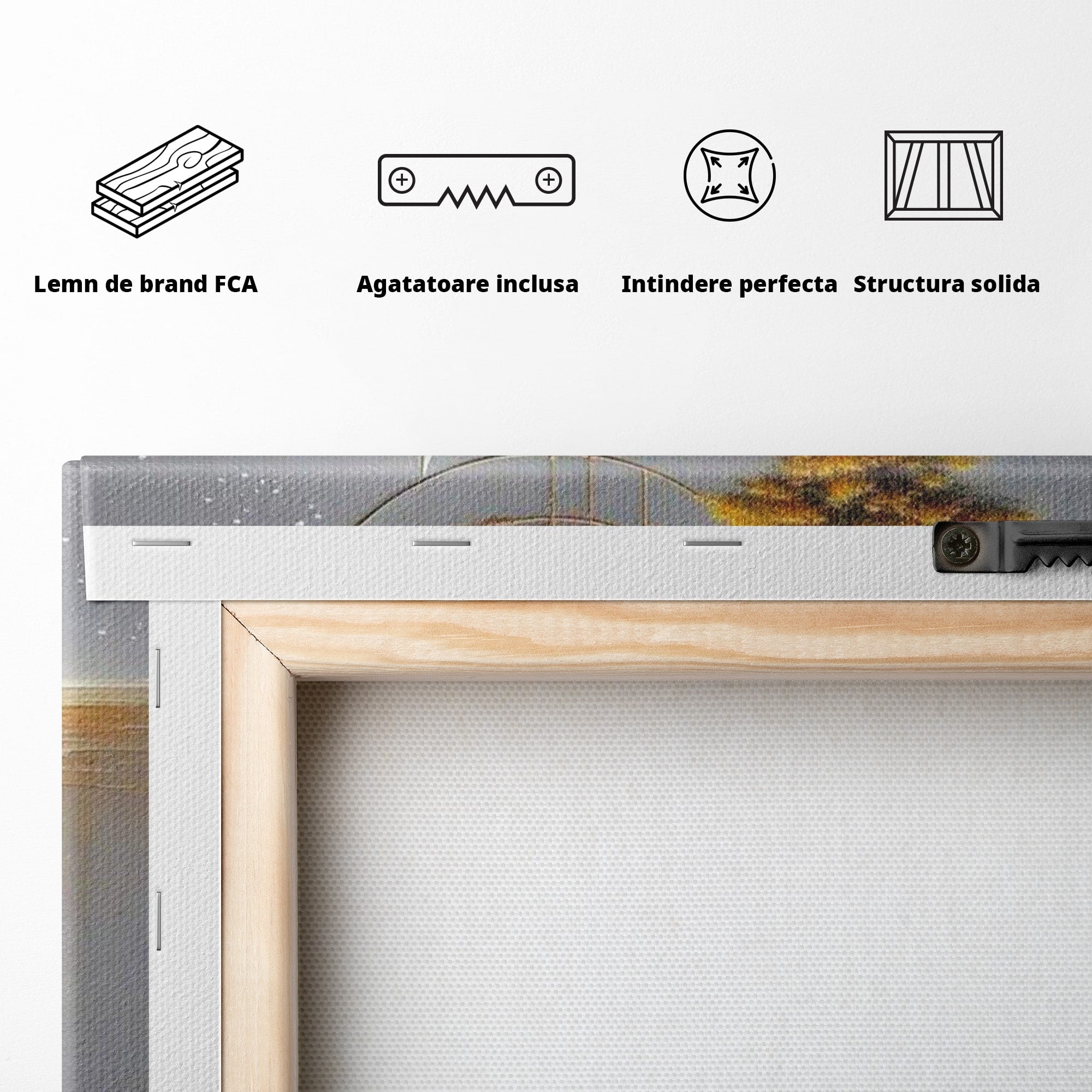 Tablou Canvas Premium LuxCanva® PI1381, Dincolo de Orizont, Apus, Stanca, Copac, Taram, Abstract, Culori Vibrante, Living, Dormitor