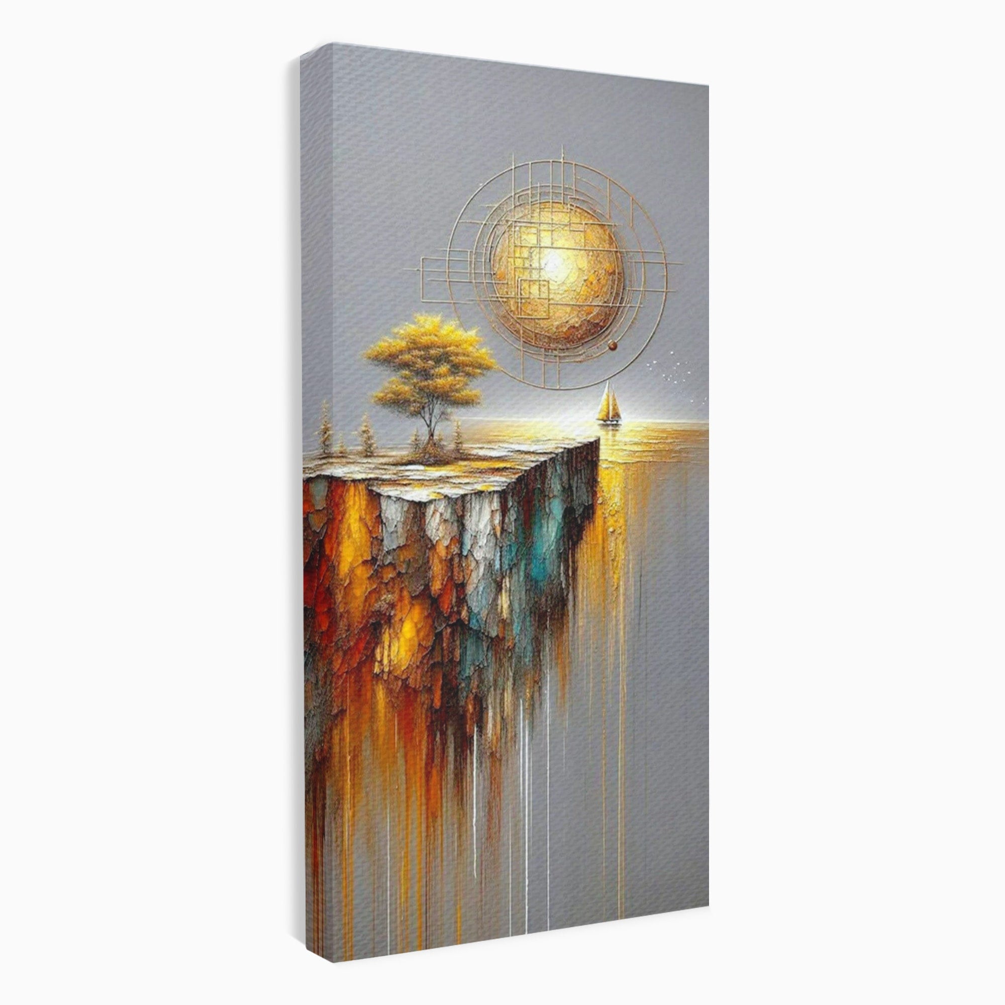 Tablou Canvas Premium LuxCanva® PI1381, Dincolo de Orizont, Apus, Stanca, Copac, Taram, Abstract, Culori Vibrante, Living, Dormitor