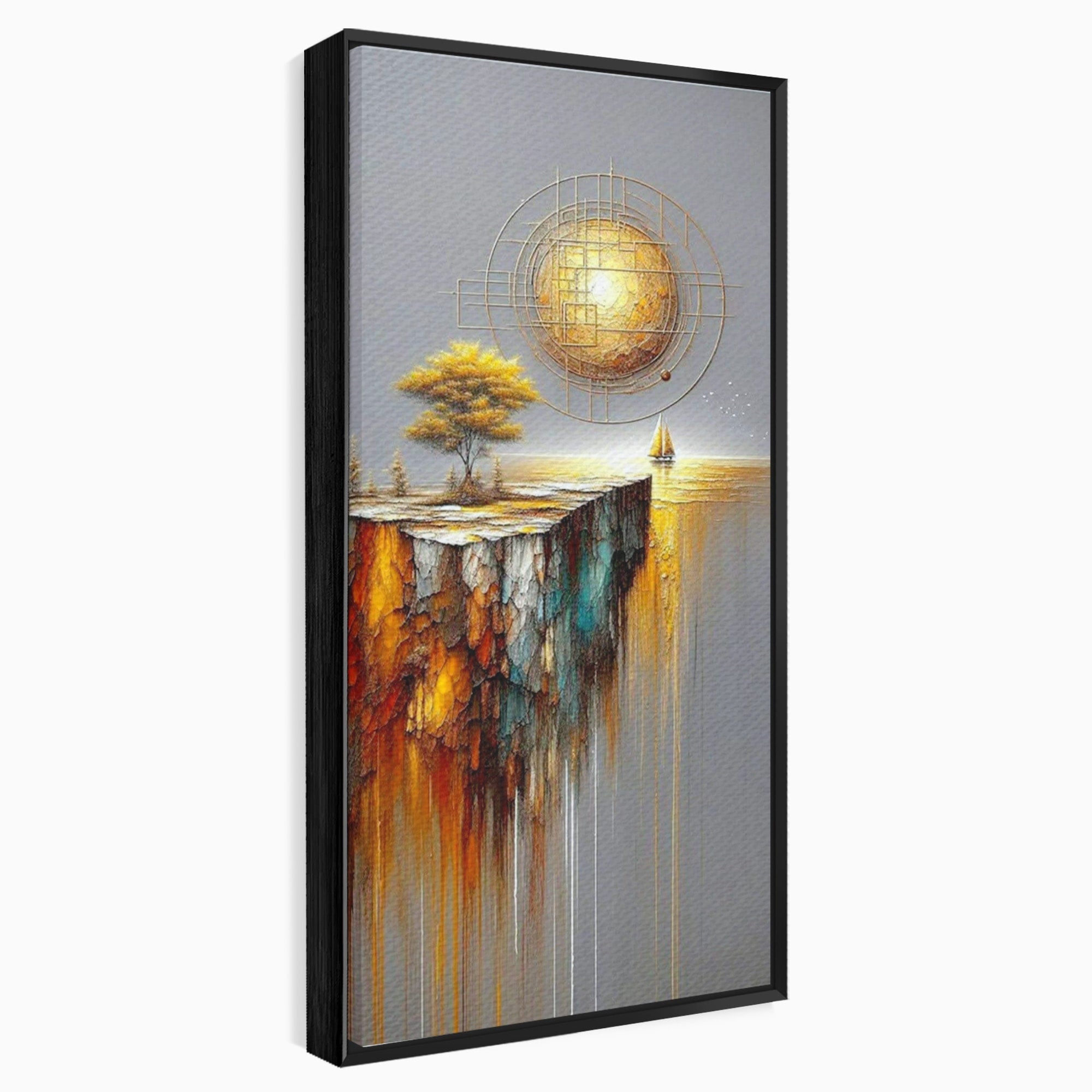Tablou Canvas Premium LuxCanva® PI1381, Dincolo de Orizont, Apus, Stanca, Copac, Taram, Abstract, Culori Vibrante, Living, Dormitor