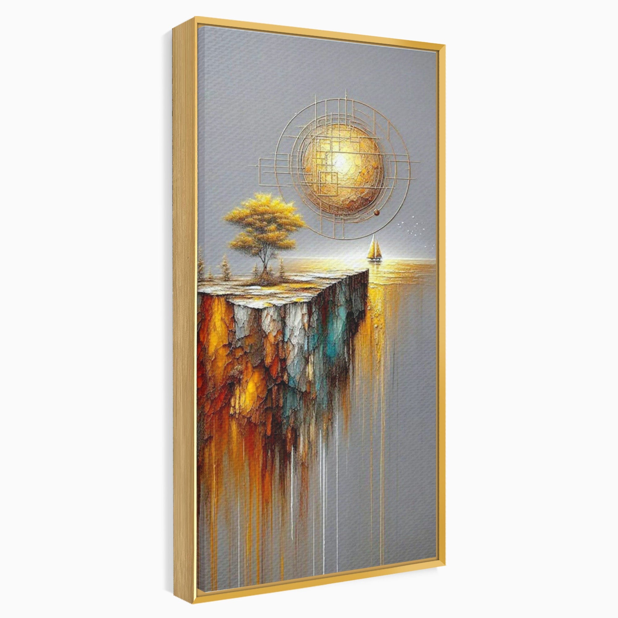 Tablou Canvas Premium LuxCanva® PI1381, Dincolo de Orizont, Apus, Stanca, Copac, Taram, Abstract, Culori Vibrante, Living, Dormitor