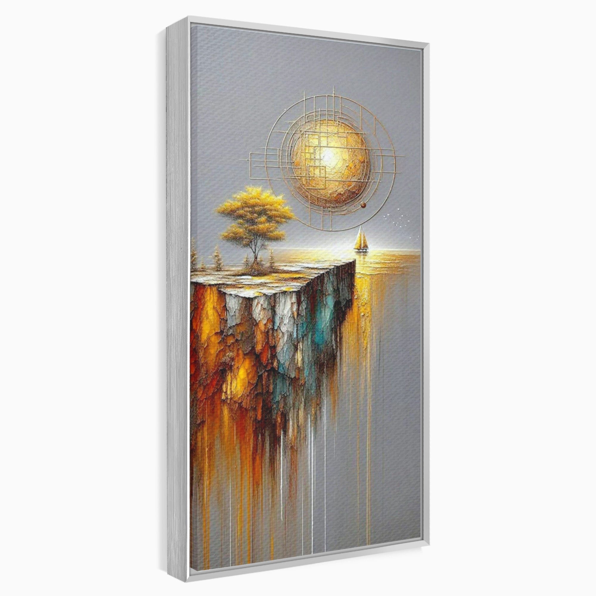 Tablou Canvas Premium LuxCanva® PI1381, Dincolo de Orizont, Apus, Stanca, Copac, Taram, Abstract, Culori Vibrante, Living, Dormitor