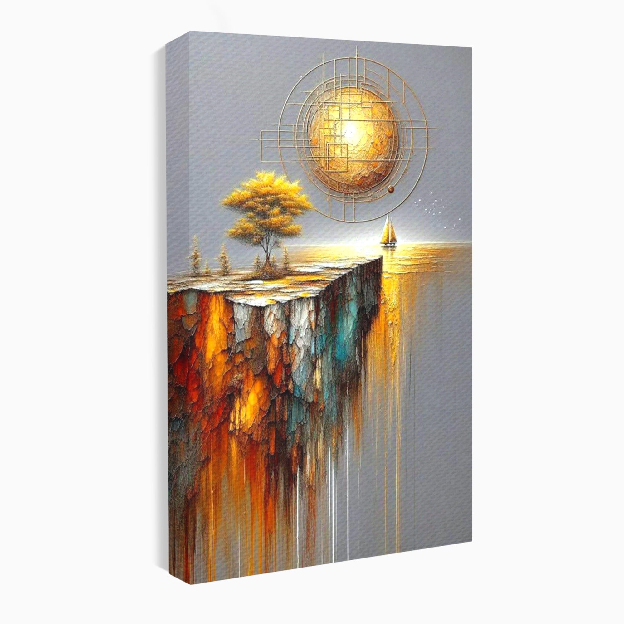 Tablou Canvas Premium LuxCanva® PI1381, Dincolo de Orizont, Apus, Stanca, Copac, Taram, Abstract, Culori Vibrante, Living, Dormitor