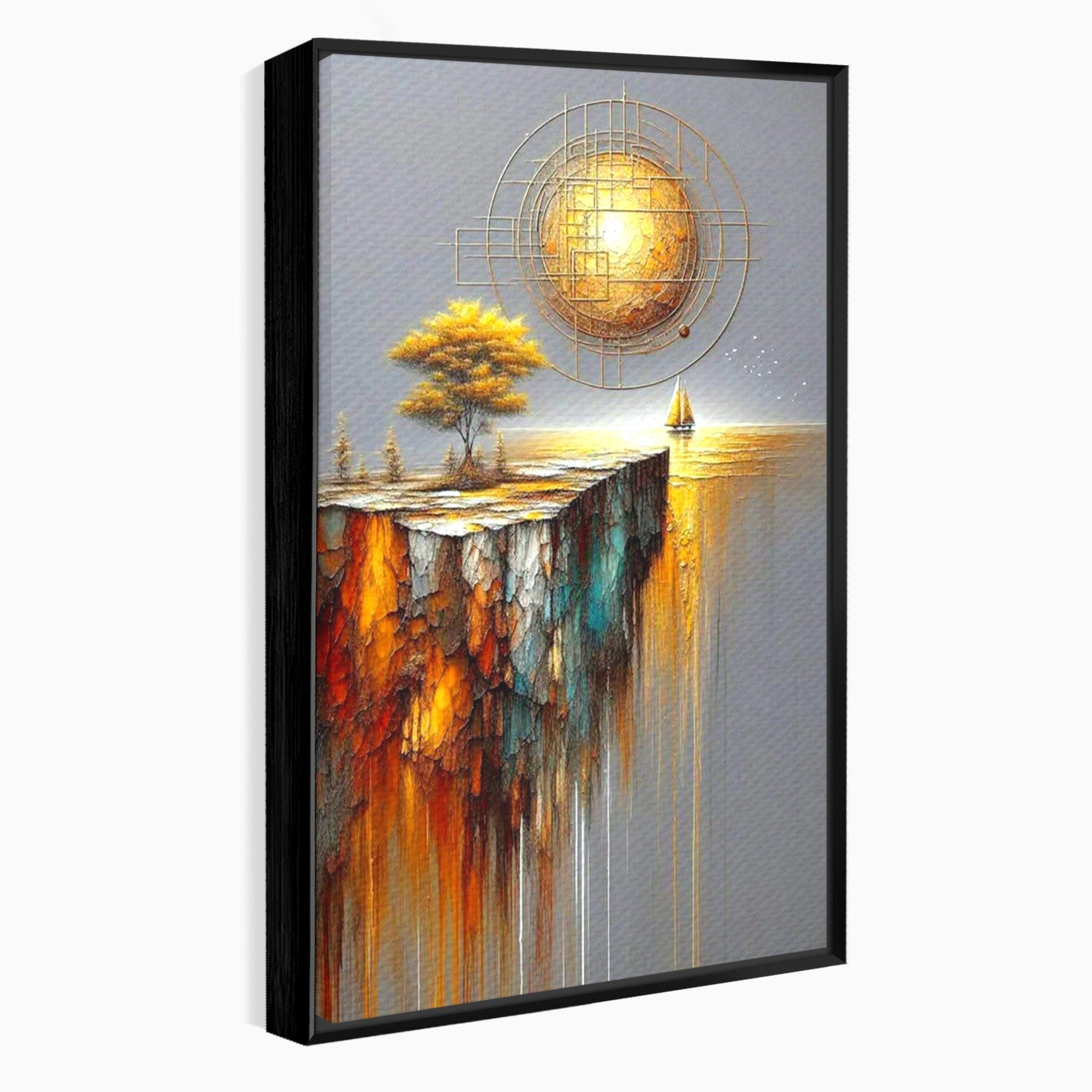 Tablou Canvas Premium LuxCanva® PI1381, Dincolo de Orizont, Apus, Stanca, Copac, Taram, Abstract, Culori Vibrante, Living, Dormitor