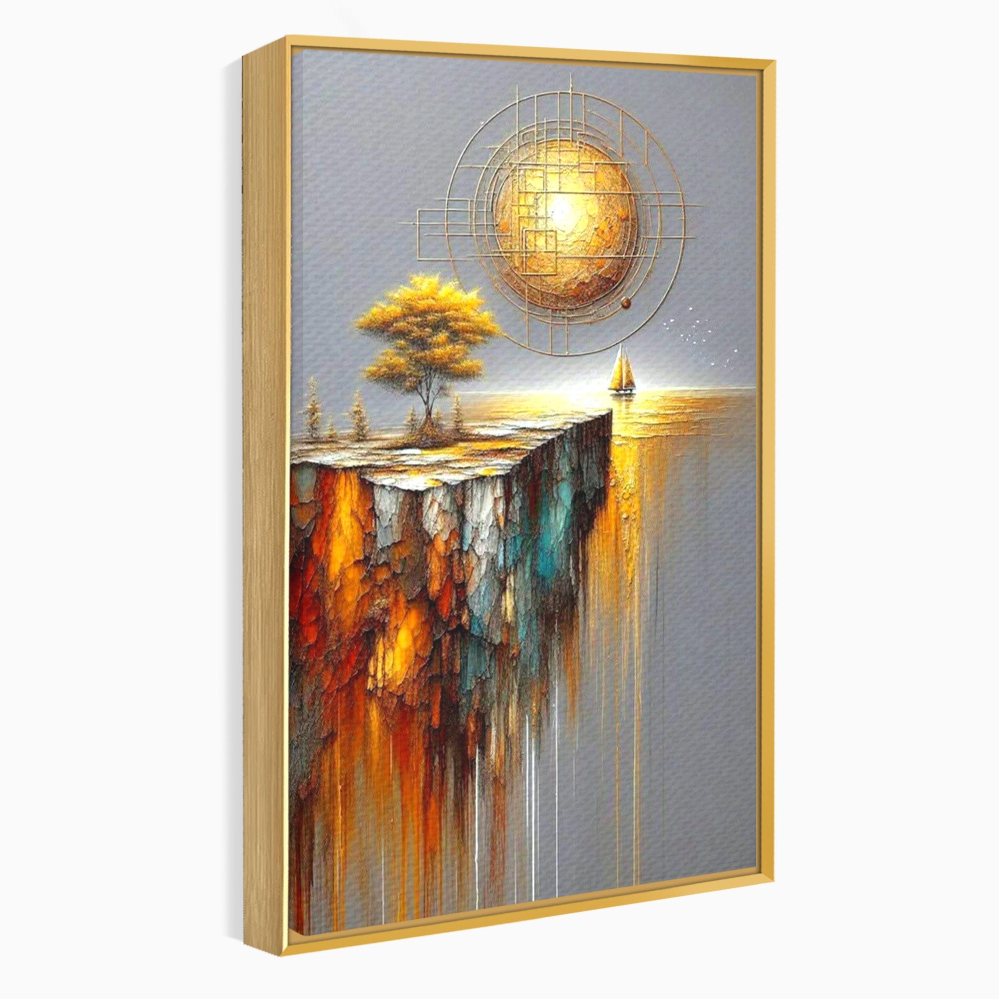 Tablou Canvas Premium LuxCanva® PI1381, Dincolo de Orizont, Apus, Stanca, Copac, Taram, Abstract, Culori Vibrante, Living, Dormitor