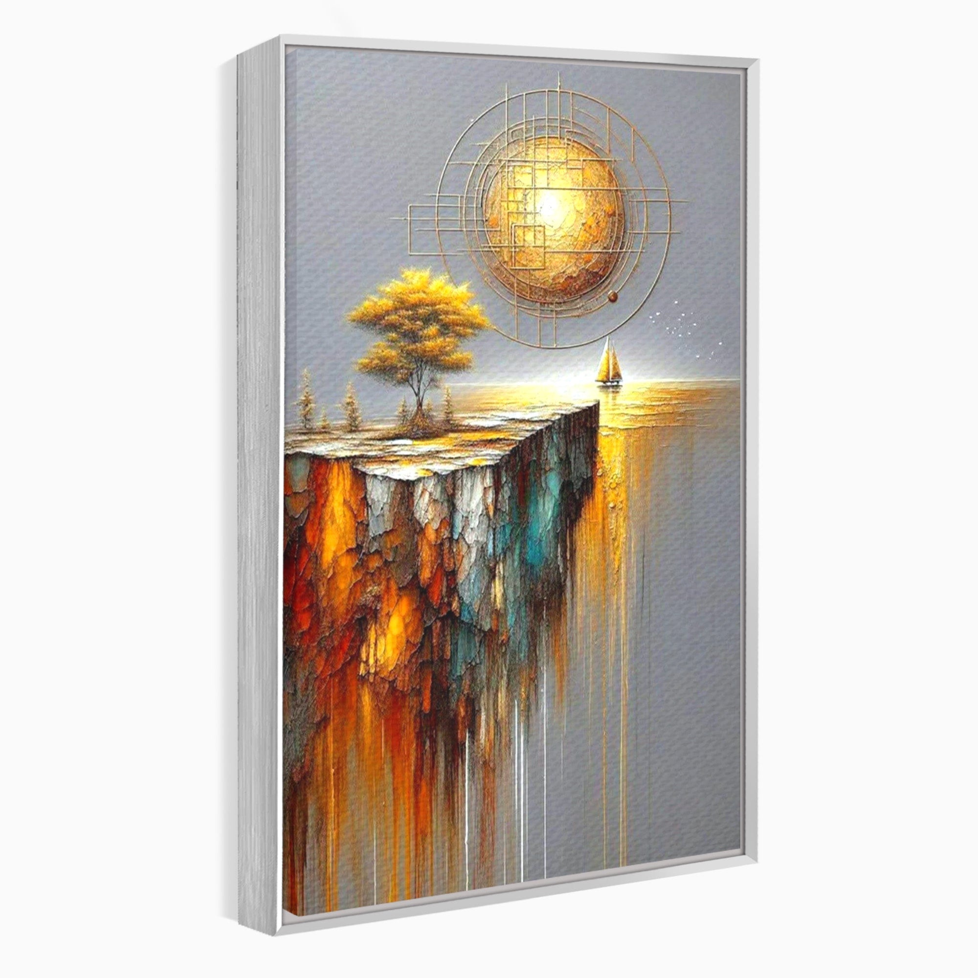 Tablou Canvas Premium LuxCanva® PI1381, Dincolo de Orizont, Apus, Stanca, Copac, Taram, Abstract, Culori Vibrante, Living, Dormitor
