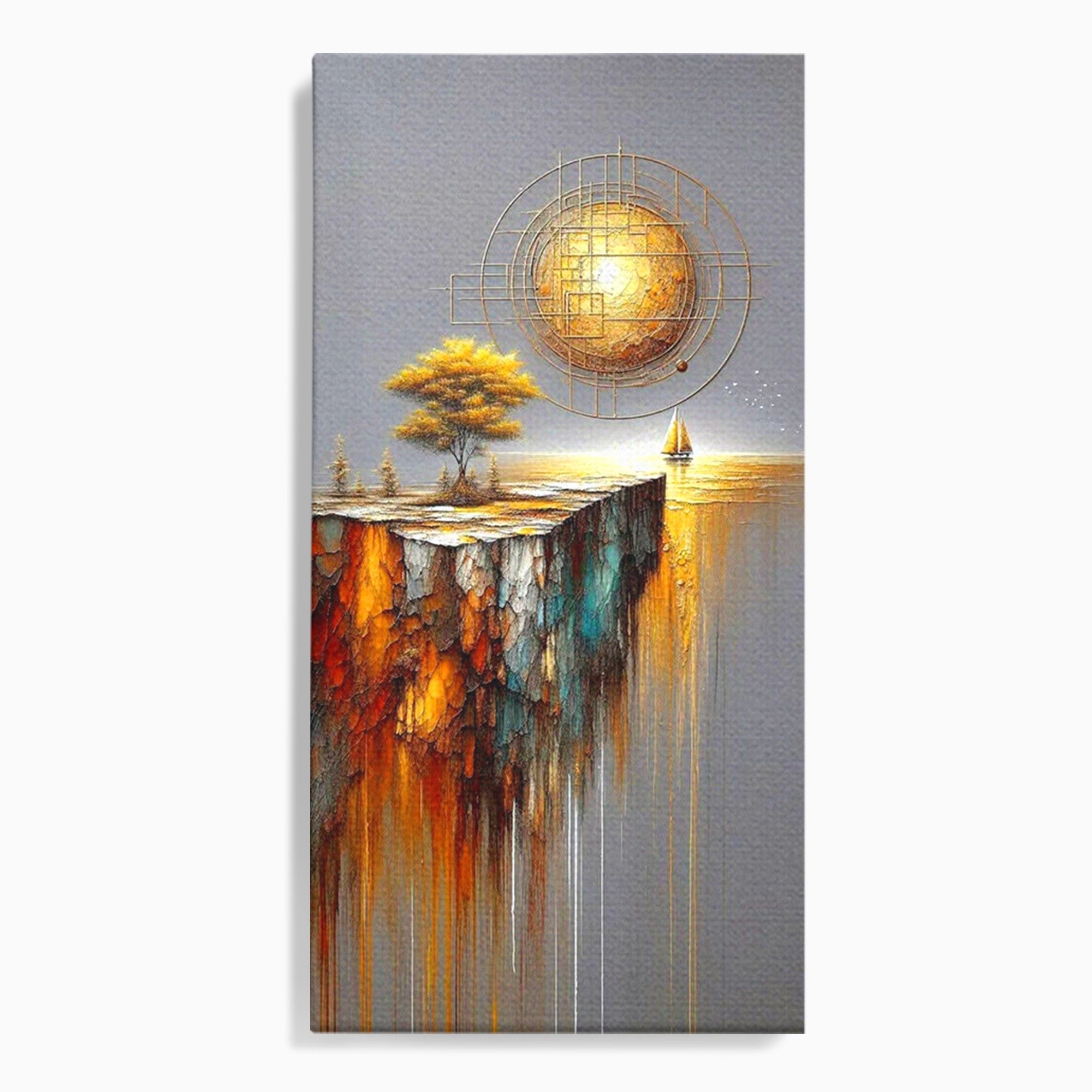 Tablou Canvas Premium LuxCanva® PI1381, Dincolo de Orizont, Apus, Stanca, Copac, Taram, Abstract, Culori Vibrante, Living, Dormitor