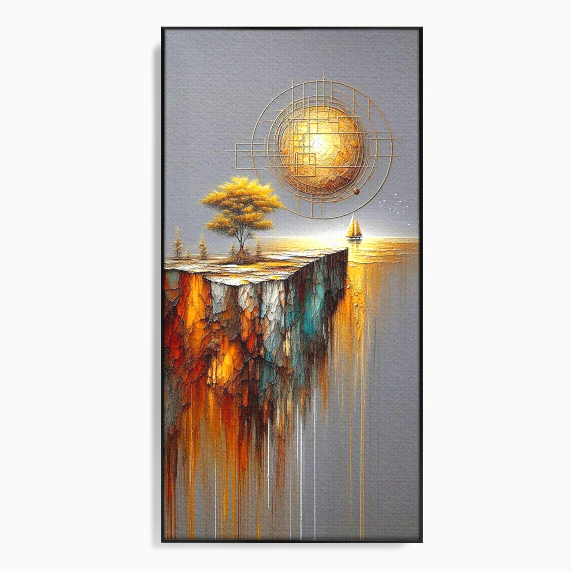 Tablou Canvas Premium LuxCanva® PI1381, Dincolo de Orizont, Apus, Stanca, Copac, Taram, Abstract, Culori Vibrante, Living, Dormitor