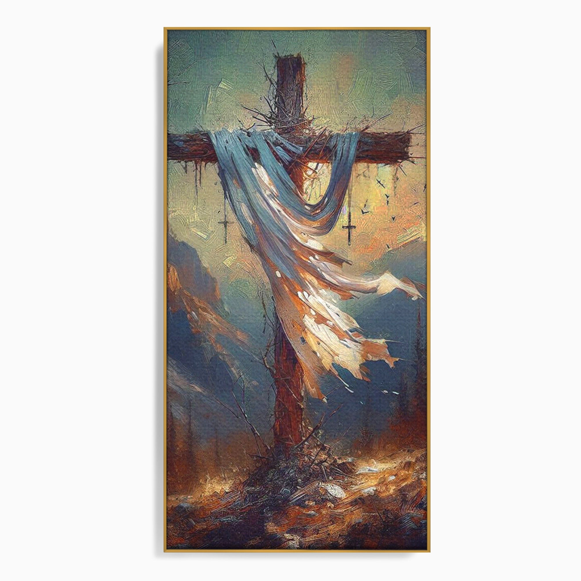Tablou Canvas Premium LuxCanva® PI1382, Crucea Mantuirii, Crucifix, Hristos, Mantuire, Religie, Jertfa, Culori Vibrante, Living, Dormitor