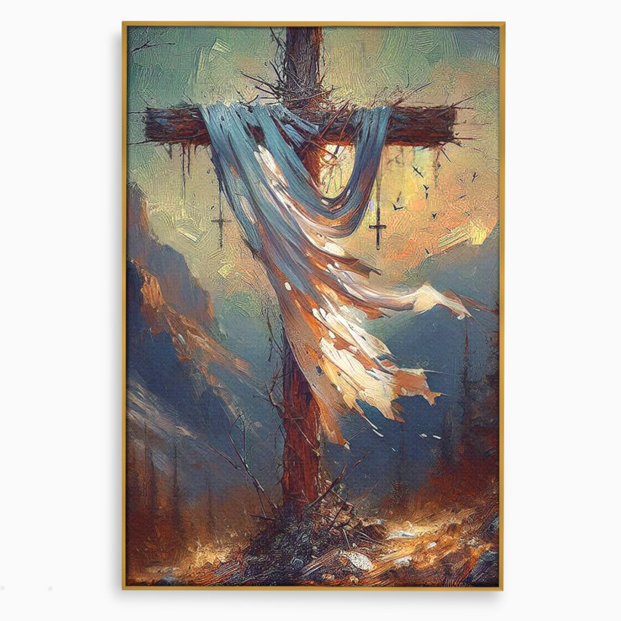 Tablou Canvas Premium LuxCanva® PI1382, Crucea Mantuirii, Crucifix, Hristos, Mantuire, Religie, Jertfa, Culori Vibrante, Living, Dormitor