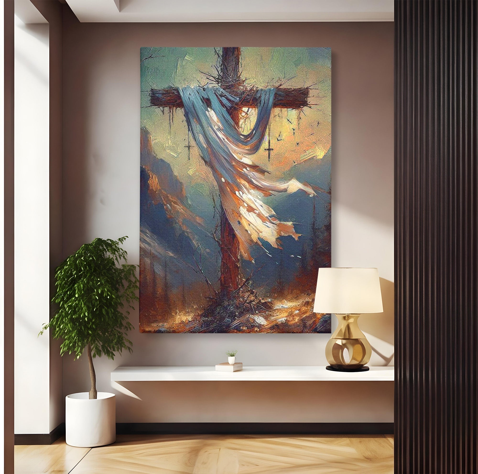 Tablou Canvas Premium LuxCanva® PI1382, Crucea Mantuirii, Crucifix, Hristos, Mantuire, Religie, Jertfa, Culori Vibrante, Living, Dormitor