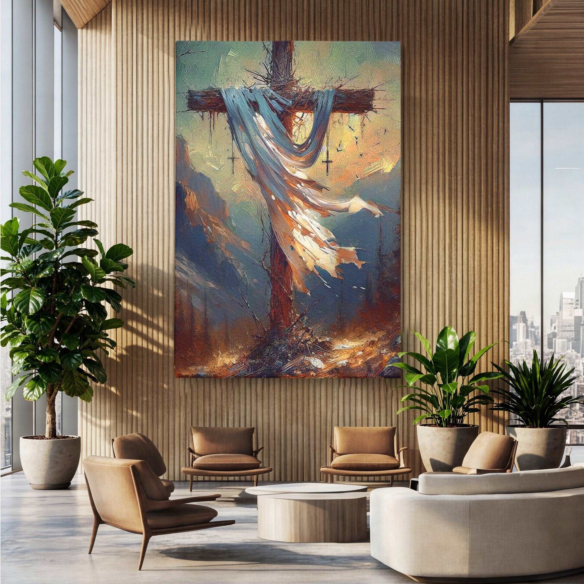 Tablou Canvas Premium LuxCanva® PI1382, Crucea Mantuirii, Crucifix, Hristos, Mantuire, Religie, Jertfa, Culori Vibrante, Living, Dormitor