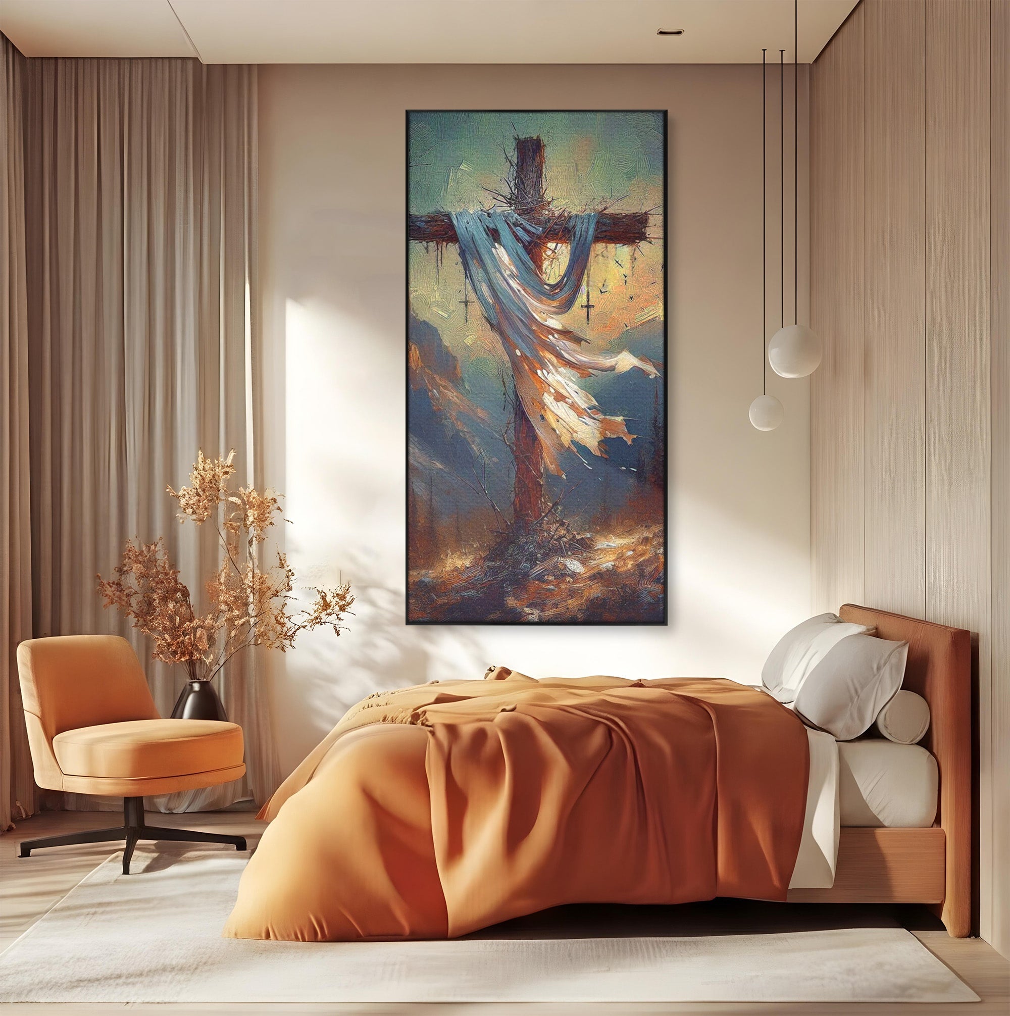 Tablou Canvas Premium LuxCanva® PI1382, Crucea Mantuirii, Crucifix, Hristos, Mantuire, Religie, Jertfa, Culori Vibrante, Living, Dormitor