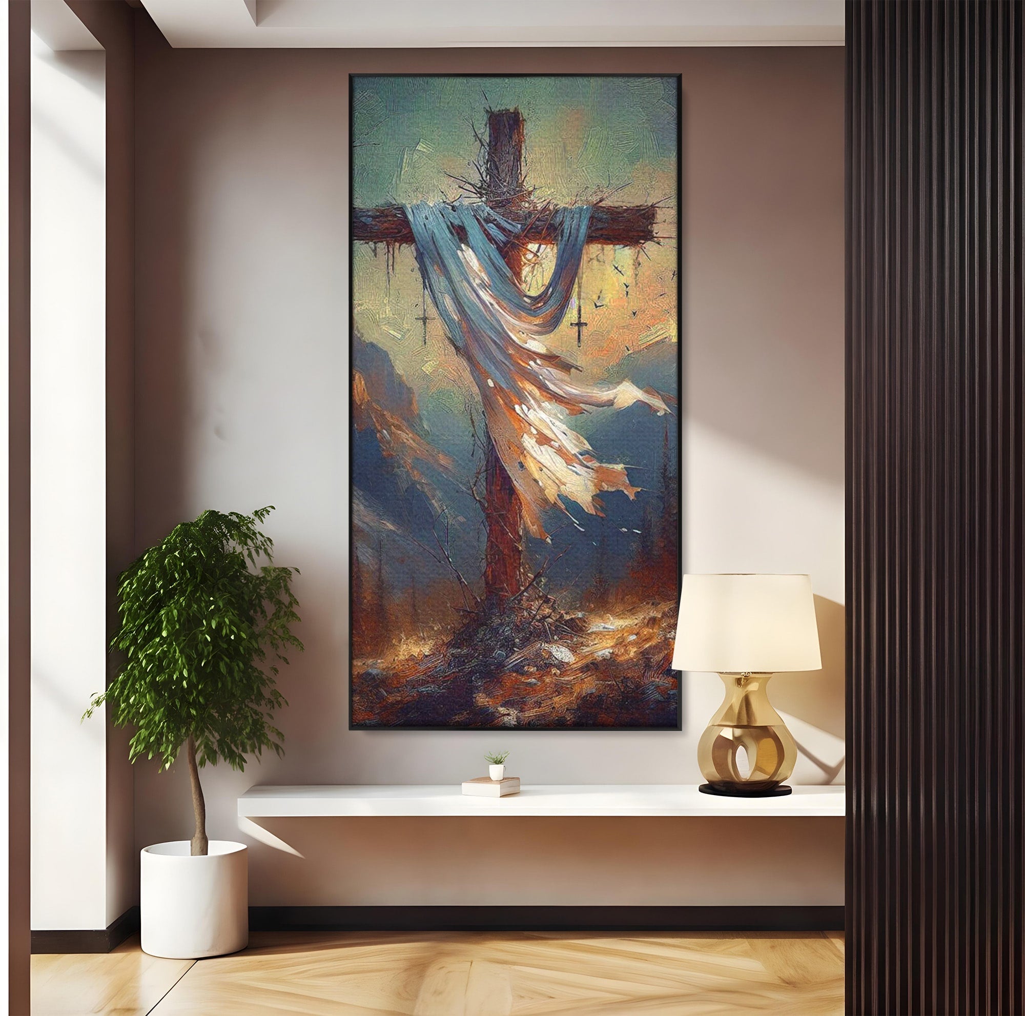 Tablou Canvas Premium LuxCanva® PI1382, Crucea Mantuirii, Crucifix, Hristos, Mantuire, Religie, Jertfa, Culori Vibrante, Living, Dormitor