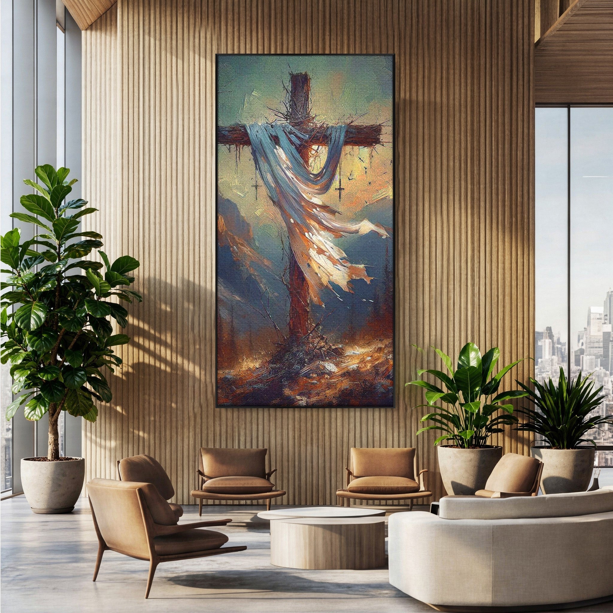 Tablou Canvas Premium LuxCanva® PI1382, Crucea Mantuirii, Crucifix, Hristos, Mantuire, Religie, Jertfa, Culori Vibrante, Living, Dormitor
