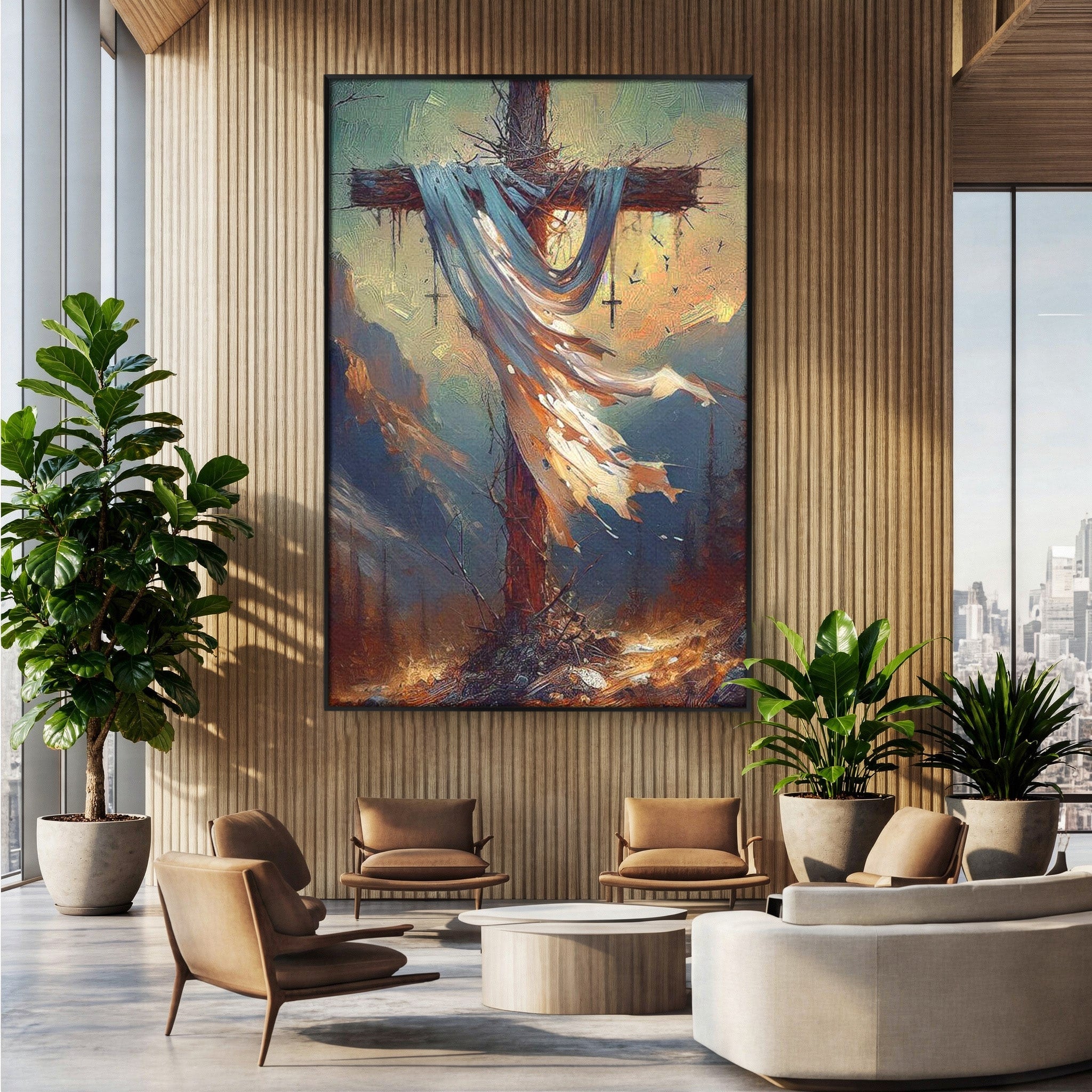Tablou Canvas Premium LuxCanva® PI1382, Crucea Mantuirii, Crucifix, Hristos, Mantuire, Religie, Jertfa, Culori Vibrante, Living, Dormitor
