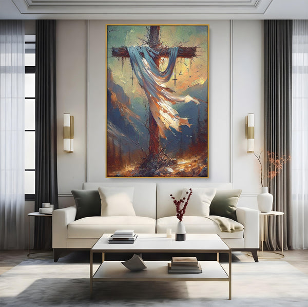 Tablou Canvas Premium LuxCanva® PI1382, Crucea Mantuirii, Crucifix, Hristos, Mantuire, Religie, Jertfa, Culori Vibrante, Living, Dormitor
