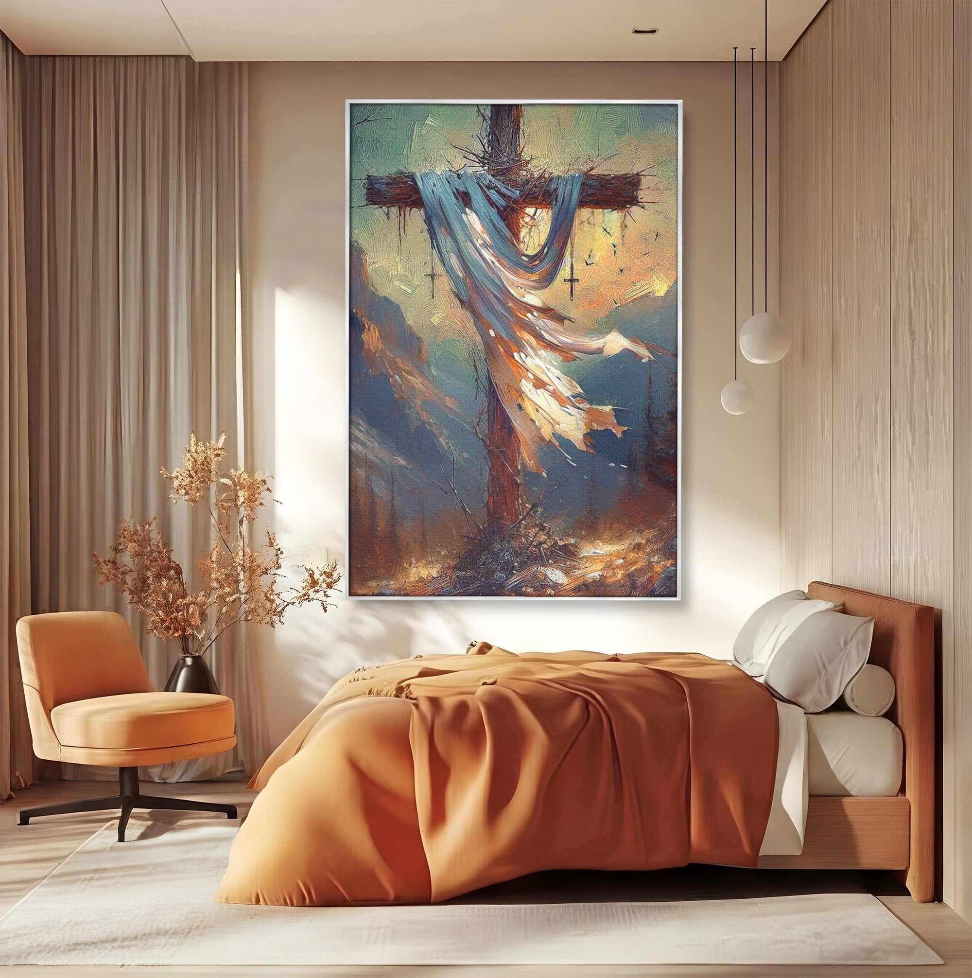 Tablou Canvas Premium LuxCanva® PI1382, Crucea Mantuirii, Crucifix, Hristos, Mantuire, Religie, Jertfa, Culori Vibrante, Living, Dormitor