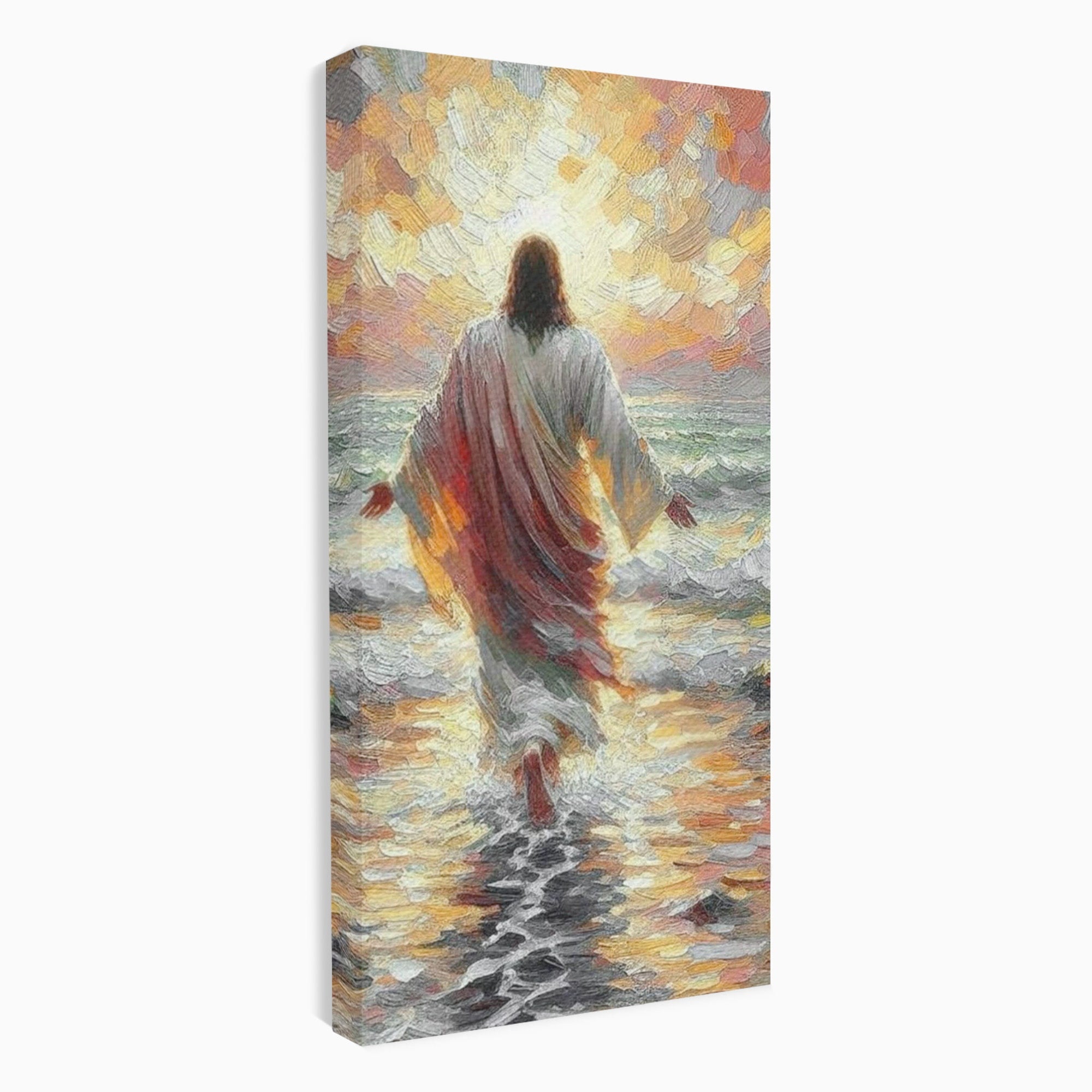 Tablou Canvas Premium LuxCanva® PI1383, Iisus Pe Mare, Hristos, Religie, Mare, Apus, Culori Vibrante, Living, Dormitor