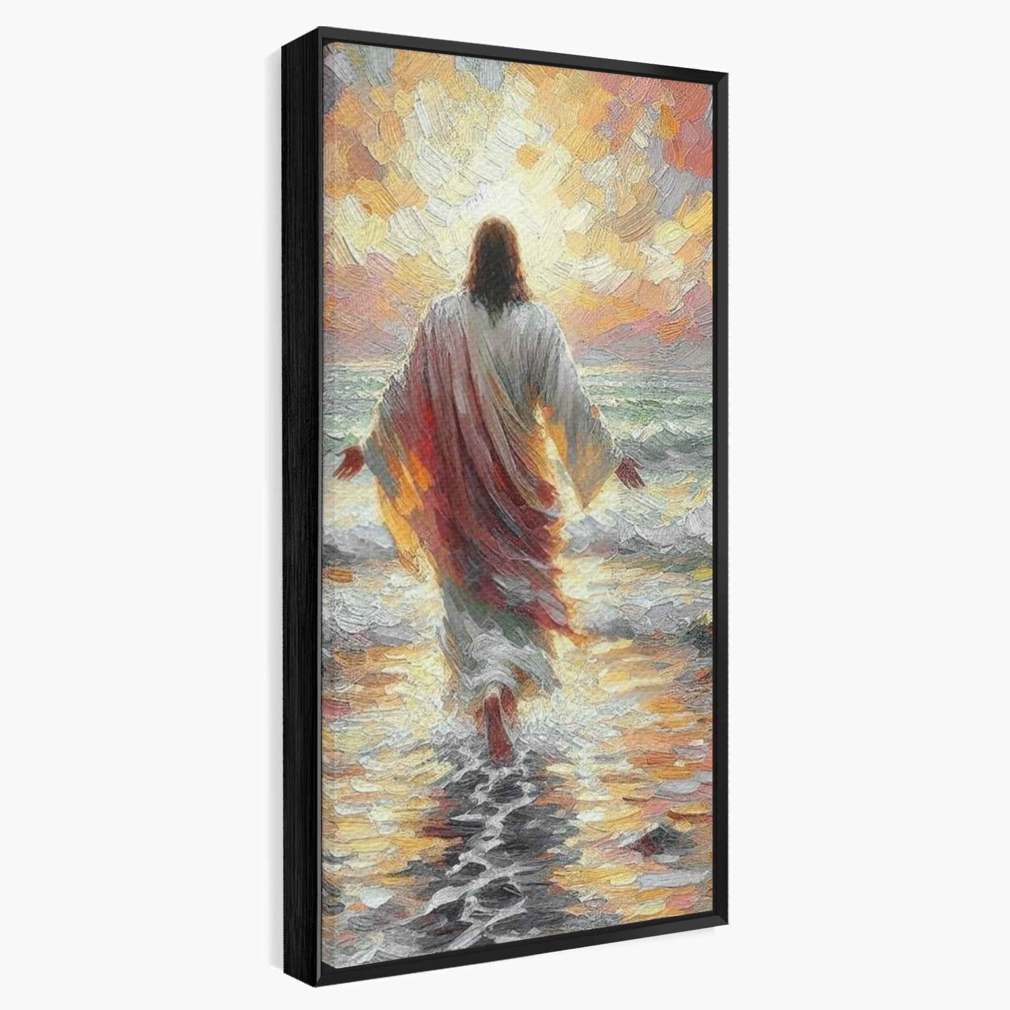 Tablou Canvas Premium LuxCanva® PI1383, Iisus Pe Mare, Hristos, Religie, Mare, Apus, Culori Vibrante, Living, Dormitor