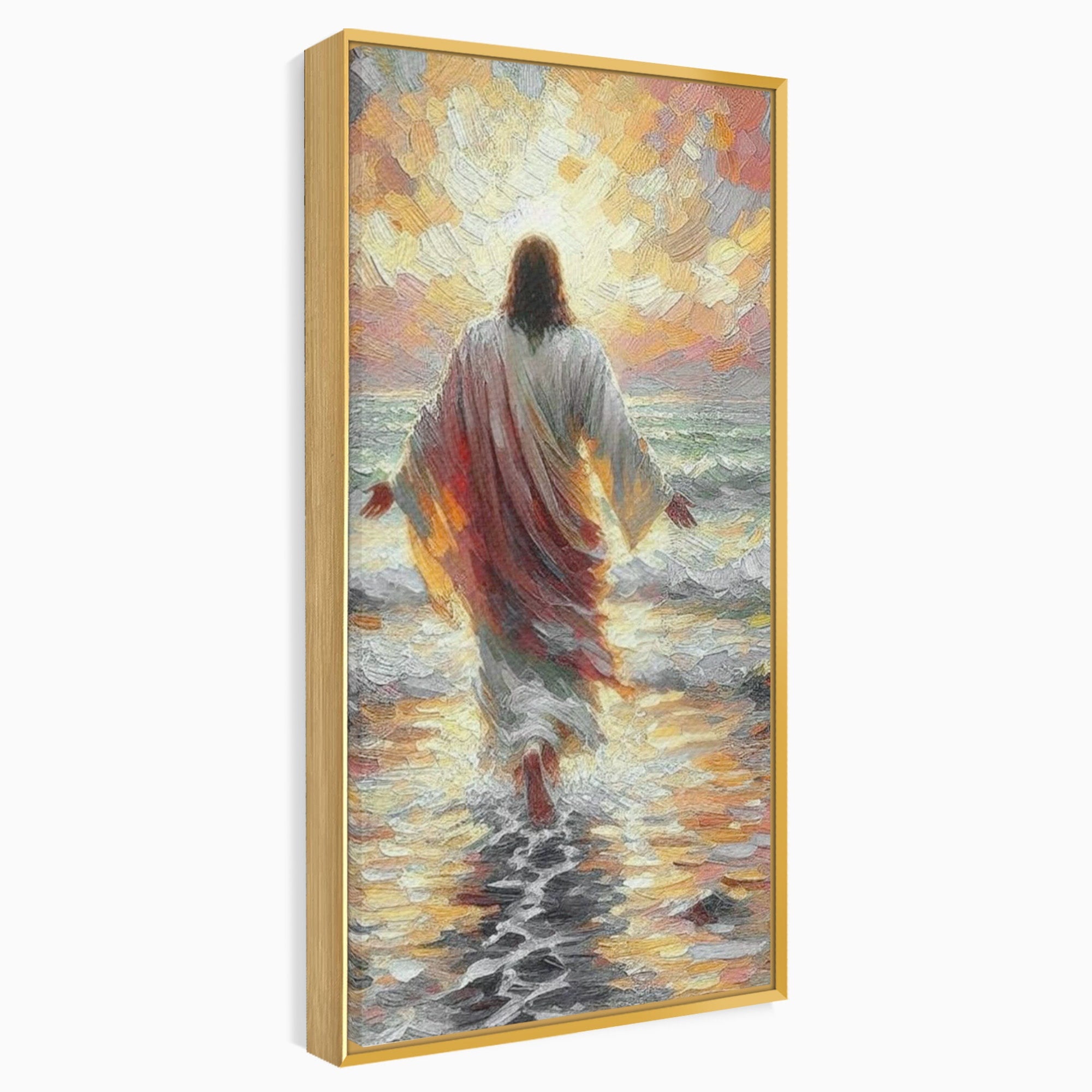 Tablou Canvas Premium LuxCanva® PI1383, Iisus Pe Mare, Hristos, Religie, Mare, Apus, Culori Vibrante, Living, Dormitor