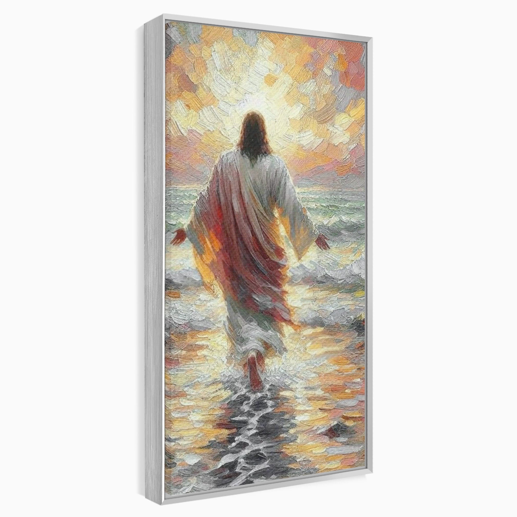 Tablou Canvas Premium LuxCanva® PI1383, Iisus Pe Mare, Hristos, Religie, Mare, Apus, Culori Vibrante, Living, Dormitor