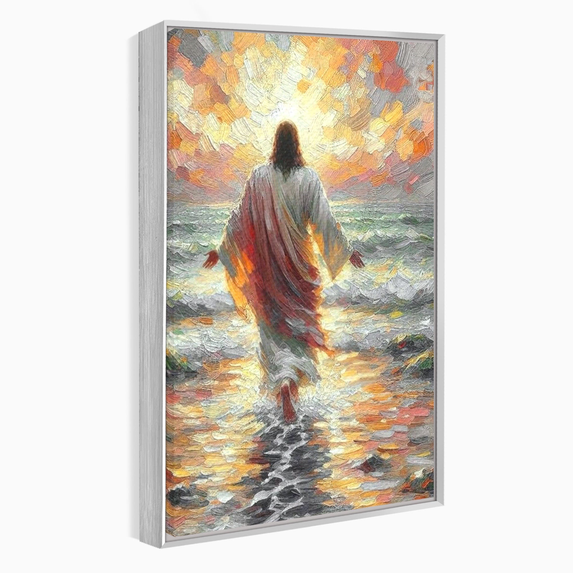Tablou Canvas Premium LuxCanva® PI1383, Iisus Pe Mare, Hristos, Religie, Mare, Apus, Culori Vibrante, Living, Dormitor