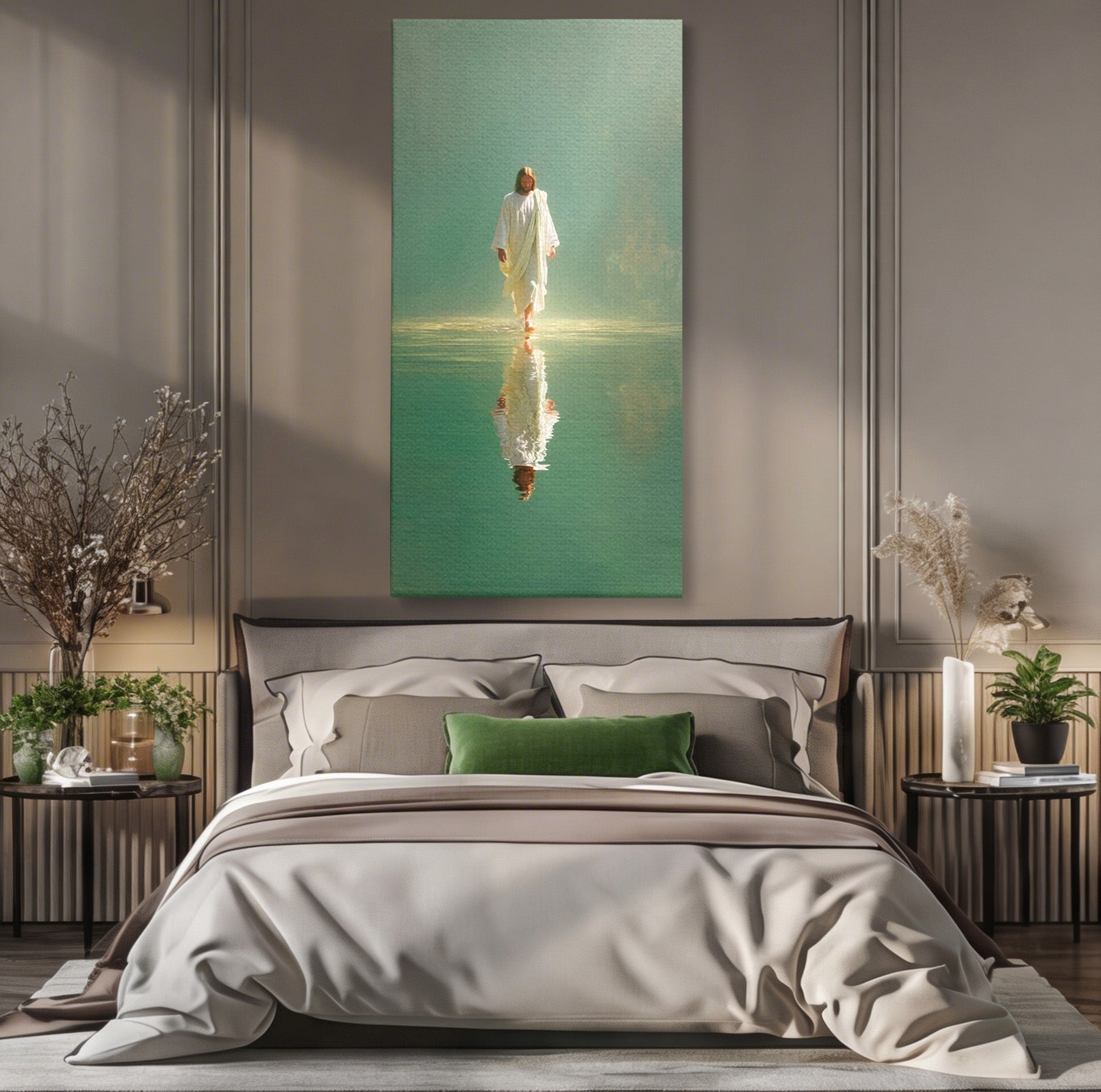 Tablou Canvas Premium LuxCanva® PI1385, Mantuitorul Pe Apa, Religie, Spiritualitate, Apa, Meditatie, Culori Vibrante, Living, Dormitor