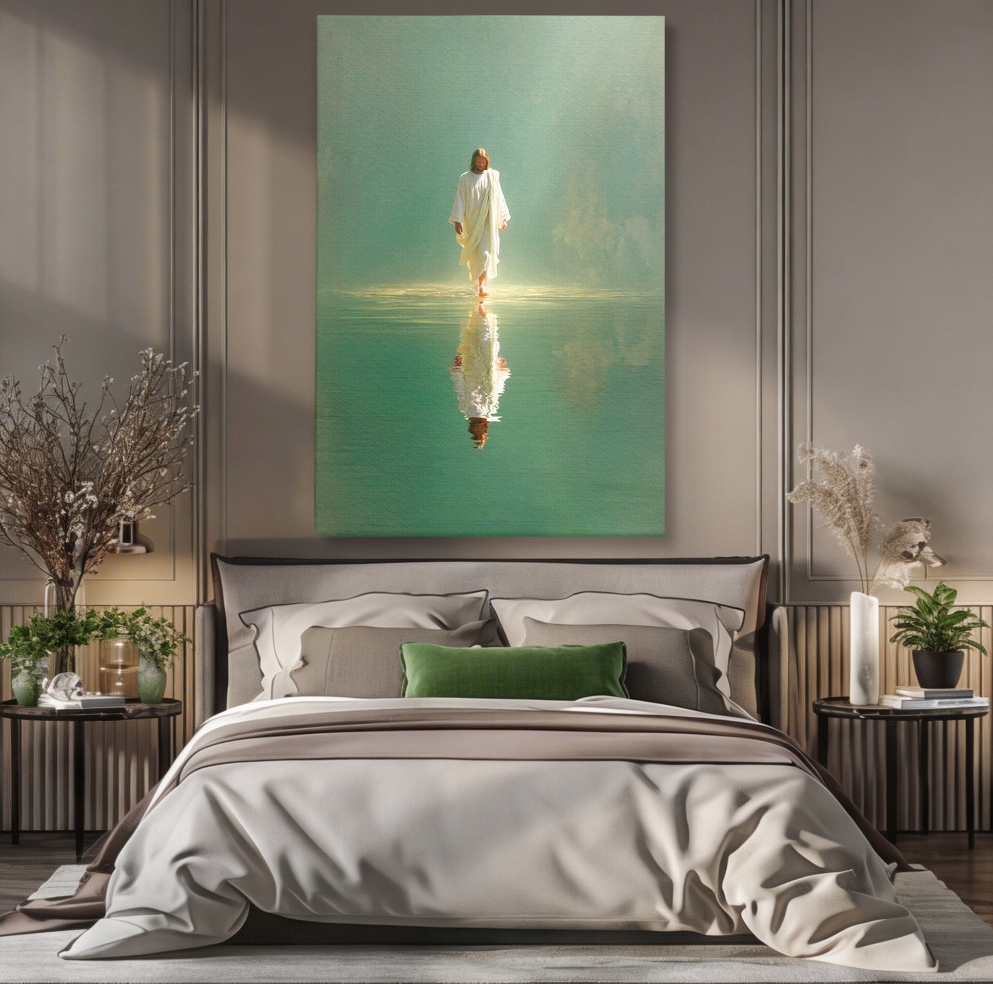 Tablou Canvas Premium LuxCanva® PI1385, Mantuitorul Pe Apa, Religie, Spiritualitate, Apa, Meditatie, Culori Vibrante, Living, Dormitor
