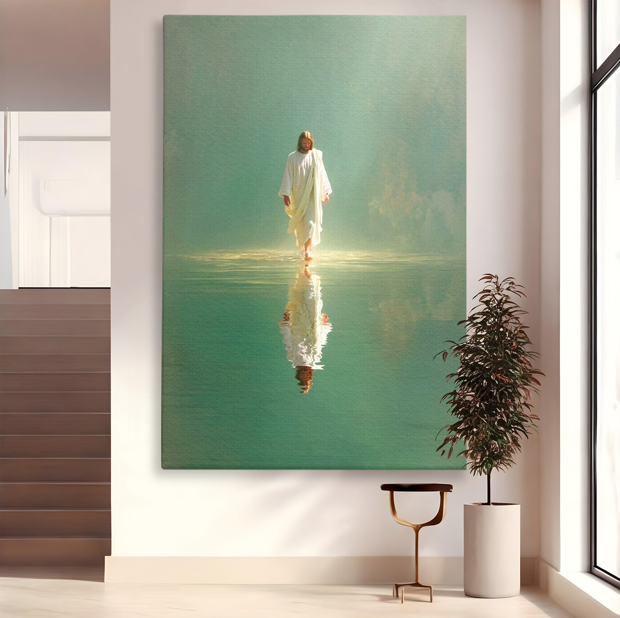 Tablou Canvas Premium LuxCanva® PI1385, Mantuitorul Pe Apa, Religie, Spiritualitate, Apa, Meditatie, Culori Vibrante, Living, Dormitor