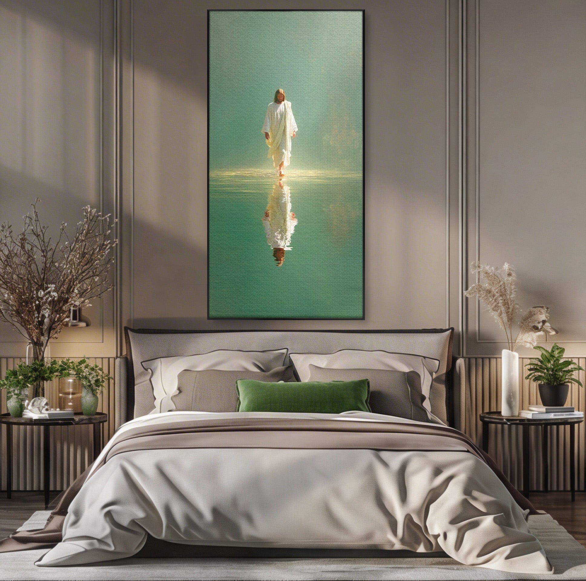 Tablou Canvas Premium LuxCanva® PI1385, Mantuitorul Pe Apa, Religie, Spiritualitate, Apa, Meditatie, Culori Vibrante, Living, Dormitor