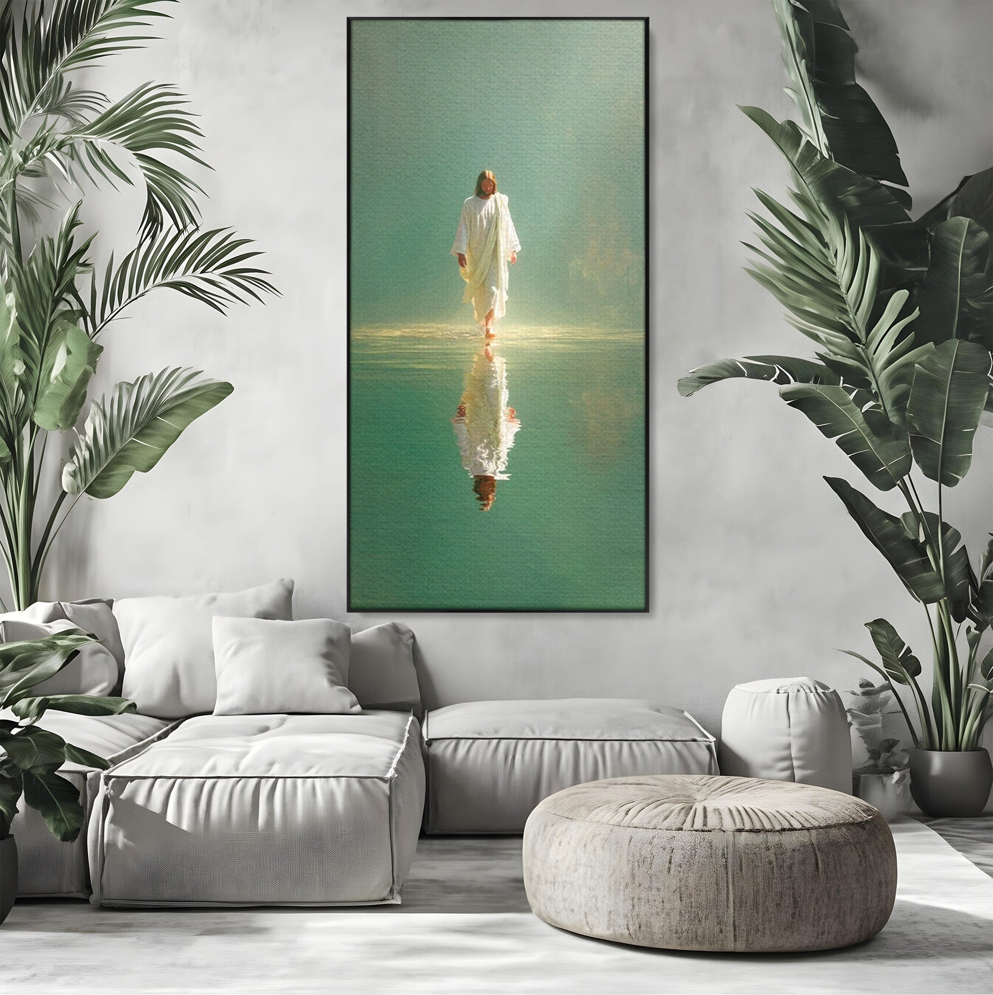 Tablou Canvas Premium LuxCanva® PI1385, Mantuitorul Pe Apa, Religie, Spiritualitate, Apa, Meditatie, Culori Vibrante, Living, Dormitor