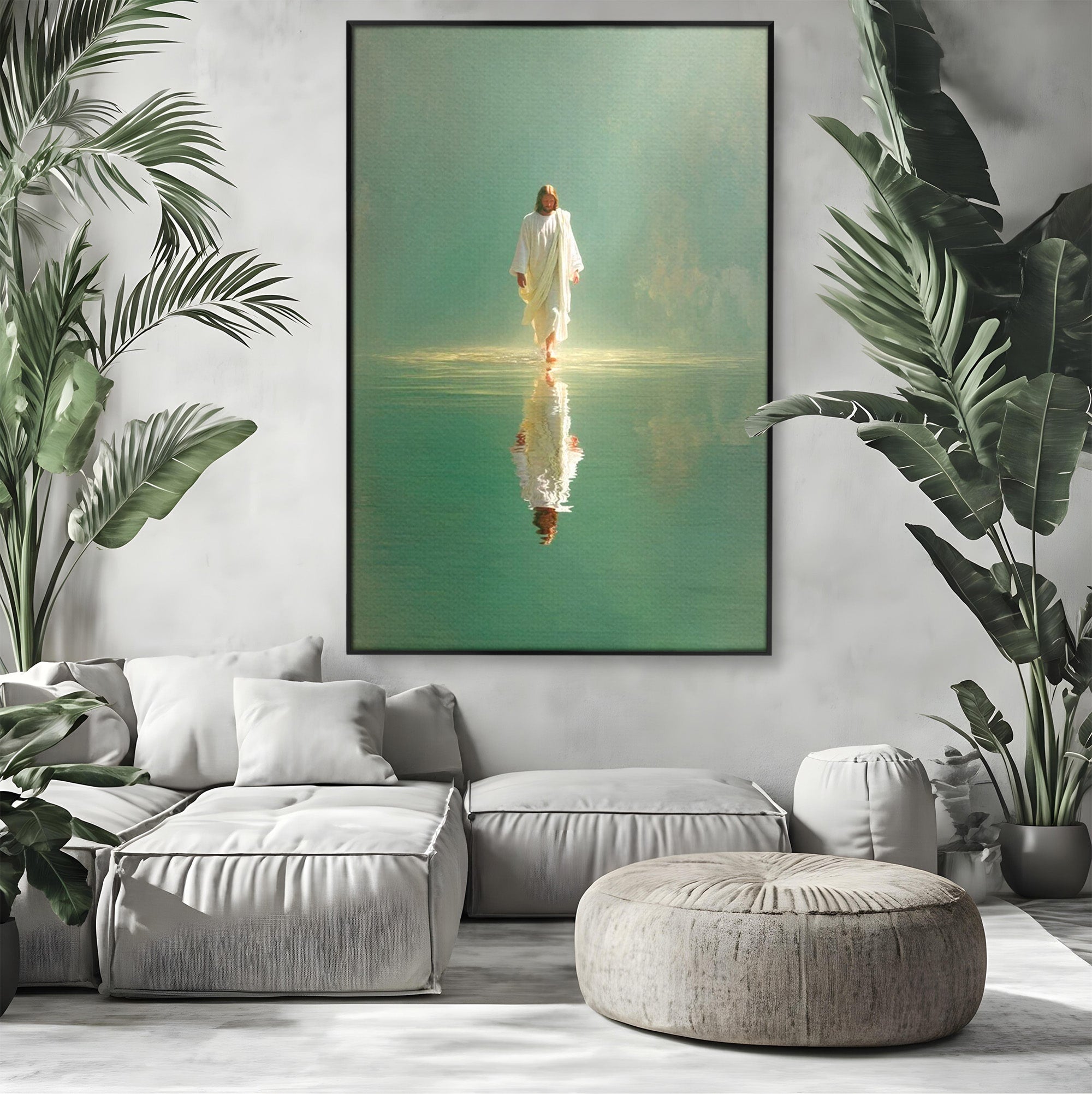 Tablou Canvas Premium LuxCanva® PI1385, Mantuitorul Pe Apa, Religie, Spiritualitate, Apa, Meditatie, Culori Vibrante, Living, Dormitor