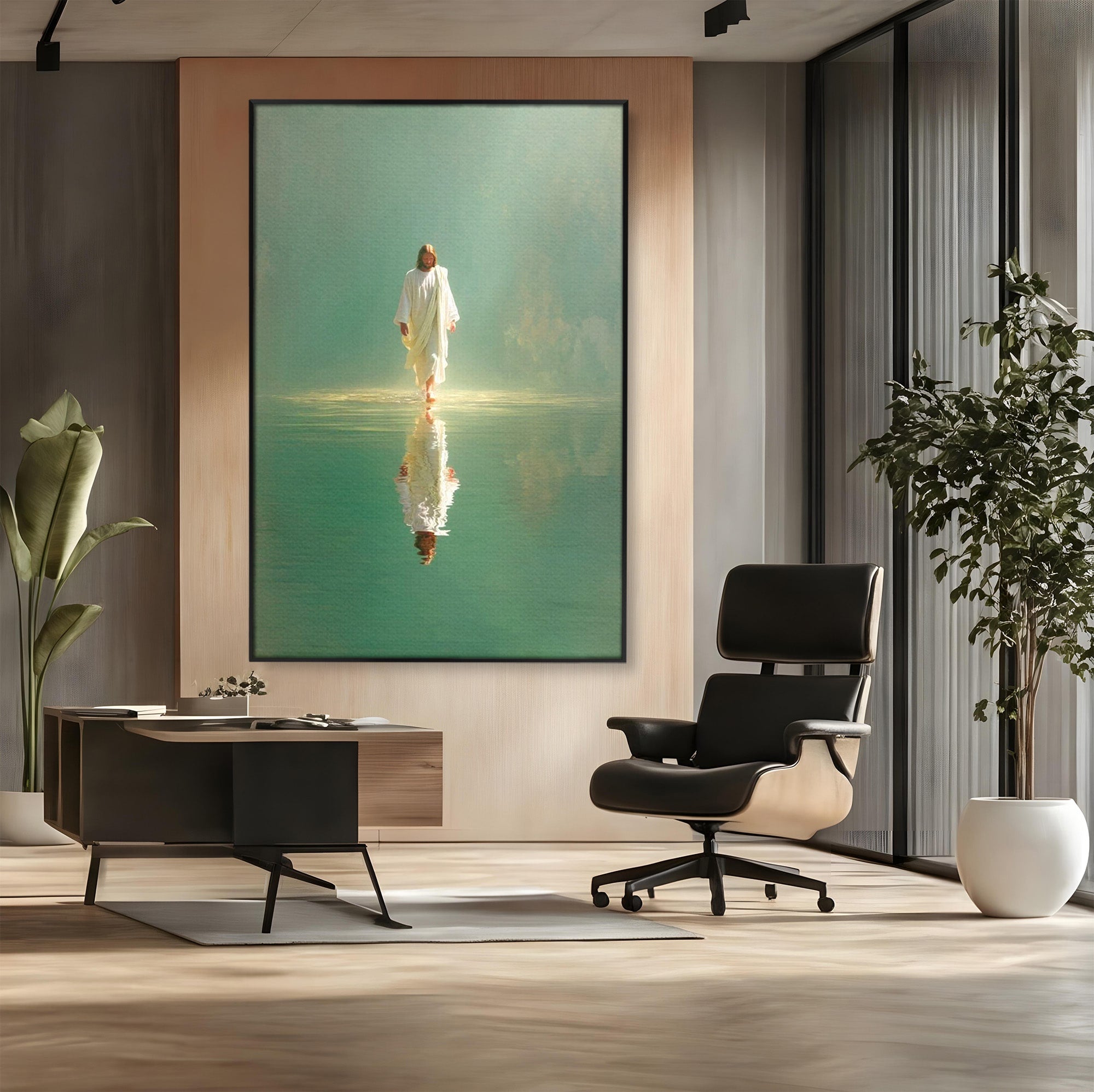 Tablou Canvas Premium LuxCanva® PI1385, Mantuitorul Pe Apa, Religie, Spiritualitate, Apa, Meditatie, Culori Vibrante, Living, Dormitor