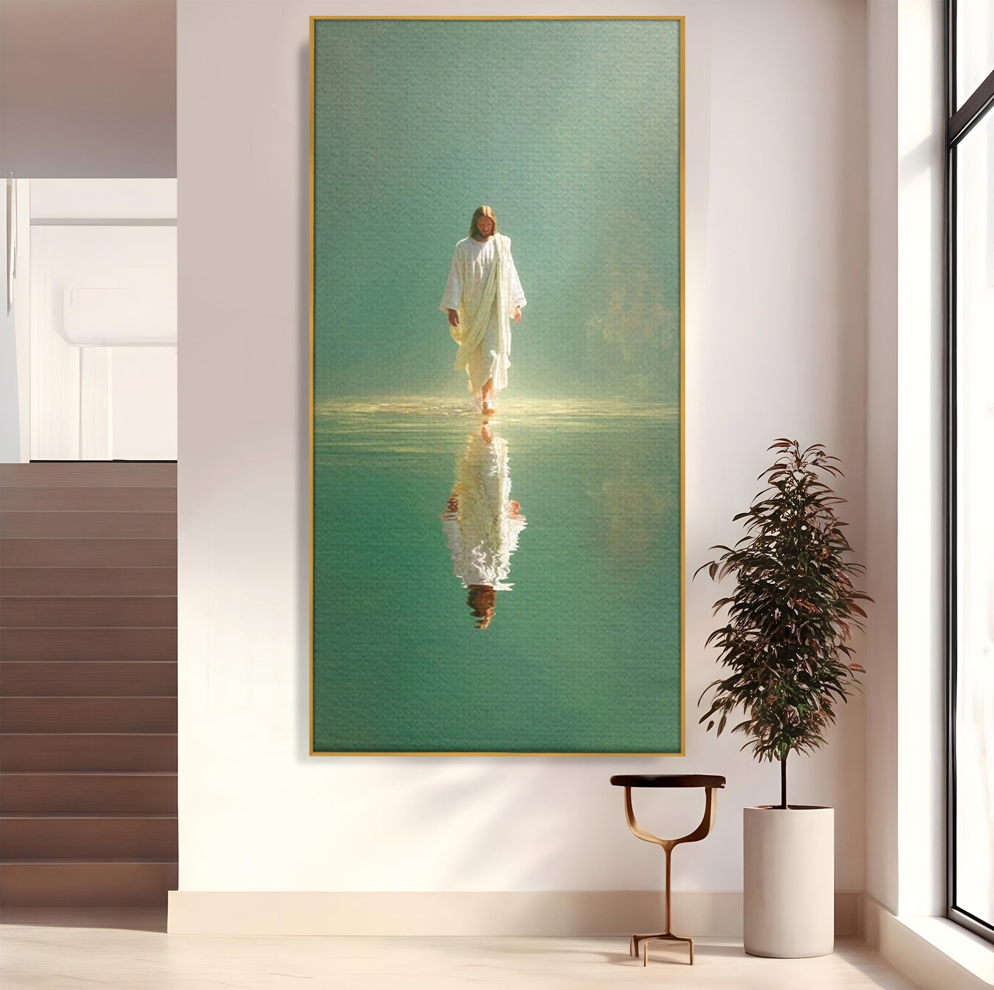 Tablou Canvas Premium LuxCanva® PI1385, Mantuitorul Pe Apa, Religie, Spiritualitate, Apa, Meditatie, Culori Vibrante, Living, Dormitor