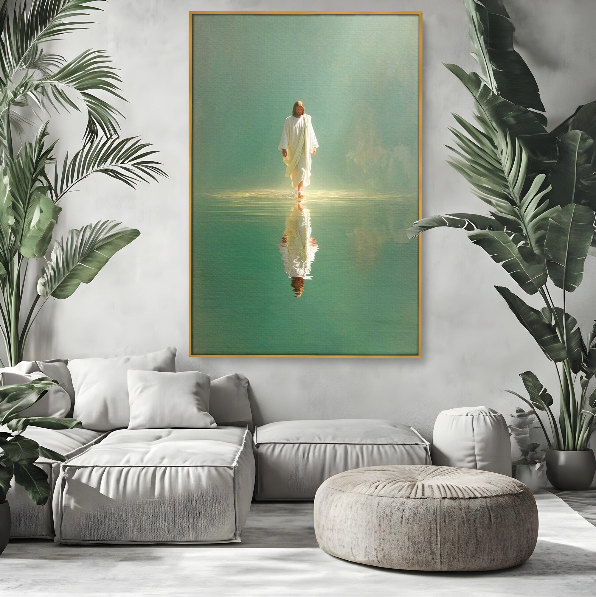 Tablou Canvas Premium LuxCanva® PI1385, Mantuitorul Pe Apa, Religie, Spiritualitate, Apa, Meditatie, Culori Vibrante, Living, Dormitor